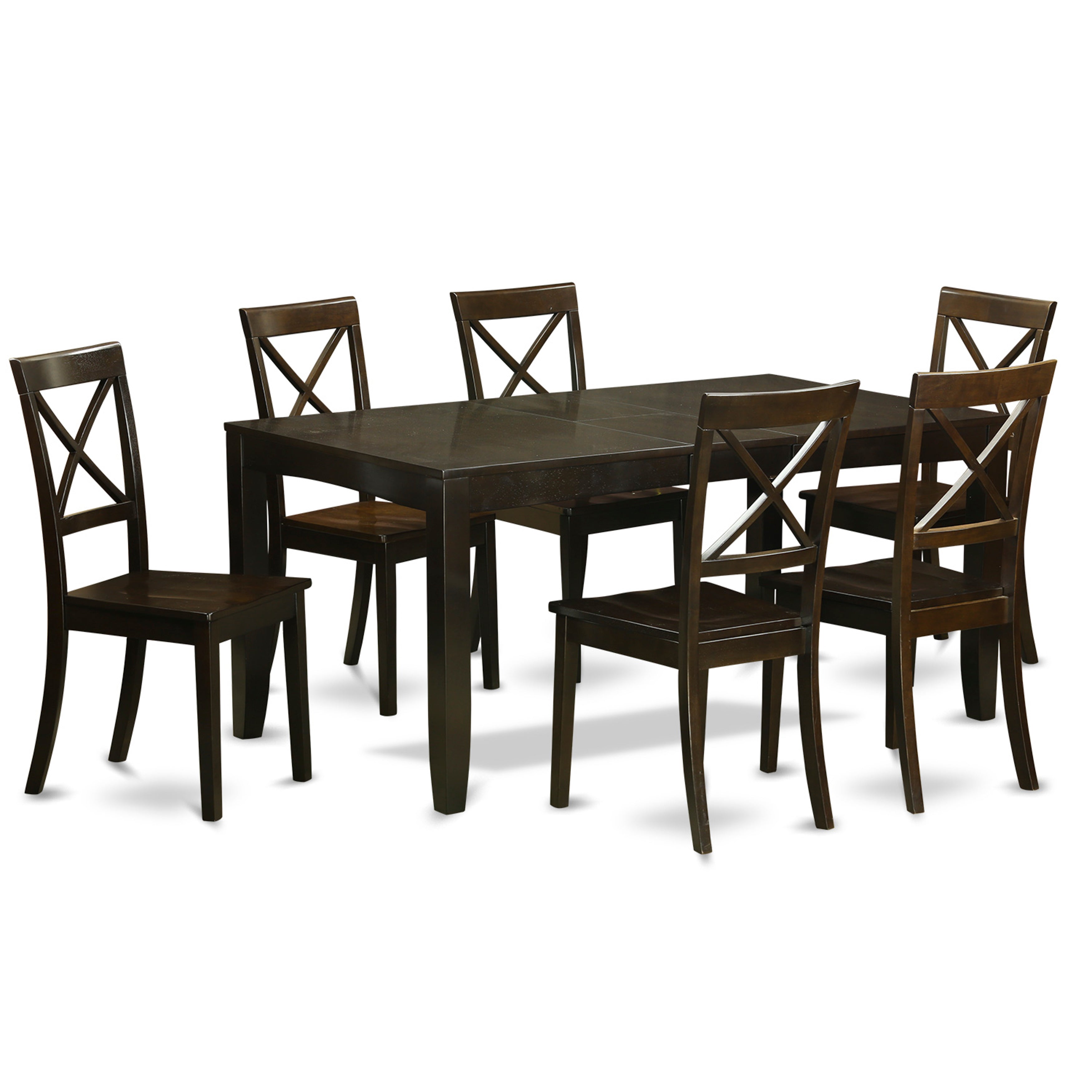 Juego de mesa de cocina de 7 piezas LYBO7-CAP-W de East West Furniture: mesa de comedor rectangular con diseño de hojas de mariposa y 6 sillas de comedor.