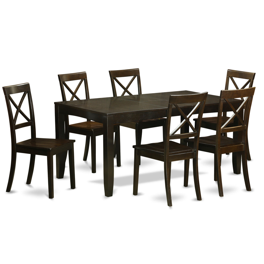 East West Furniture LYBO7-CAP-W 7 Piece Kitchen Table Set Consist of a Rectangle Dining Table with Butterfly Leaf and 6 Dining Room Chairs