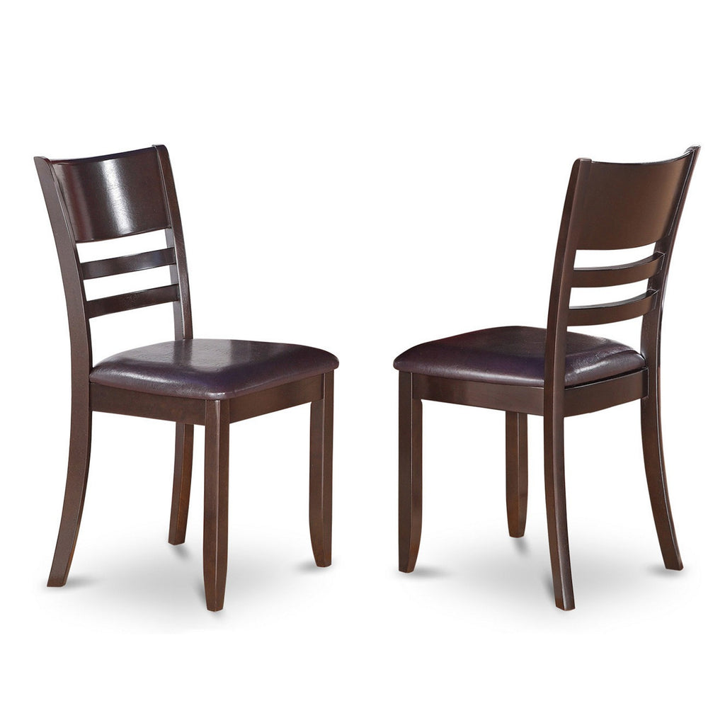 Juego de mesa de comedor de 3 piezas East West Furniture ANLY3-CAP-LC para espacios pequeños. Contiene una mesa de cocina redonda con pedestal y 2 sillas tapizadas en piel sintética.