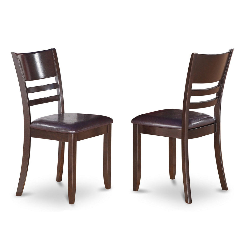 Juego de mesa de comedor moderna de 3 piezas HLLY3-CAP-LC de East West Furniture. Contiene una mesa redonda de madera con pedestal y 2 sillas de comedor de piel sintética.