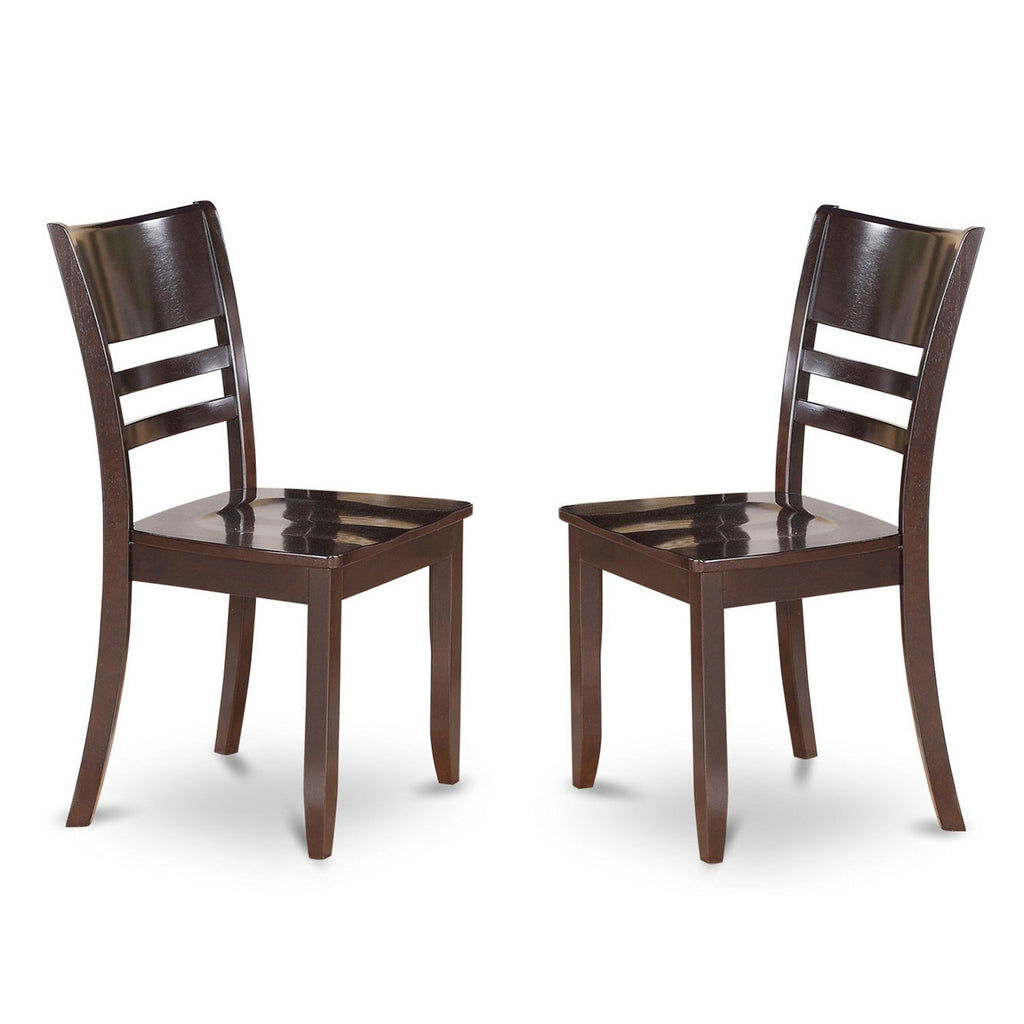 Juego de muebles de comedor de 5 piezas East West Furniture ANLY5-CAP-W. Incluye una mesa de comedor redonda con pedestal y 4 sillas con asiento de madera.
