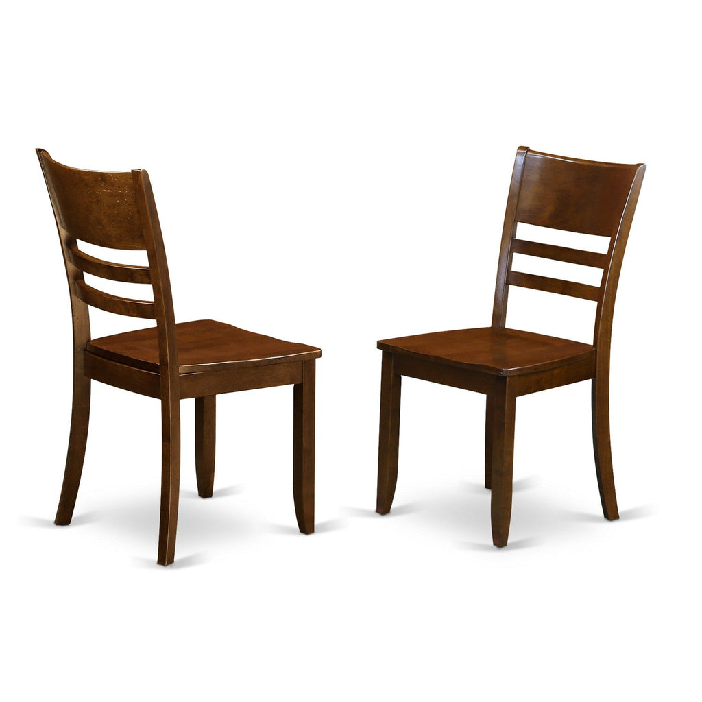 East West Furniture LYC-ESP-W Lynfield Dining Chairs - Ladder Back Wood Seat Kitchen Chairs, Set of 2, Espresso