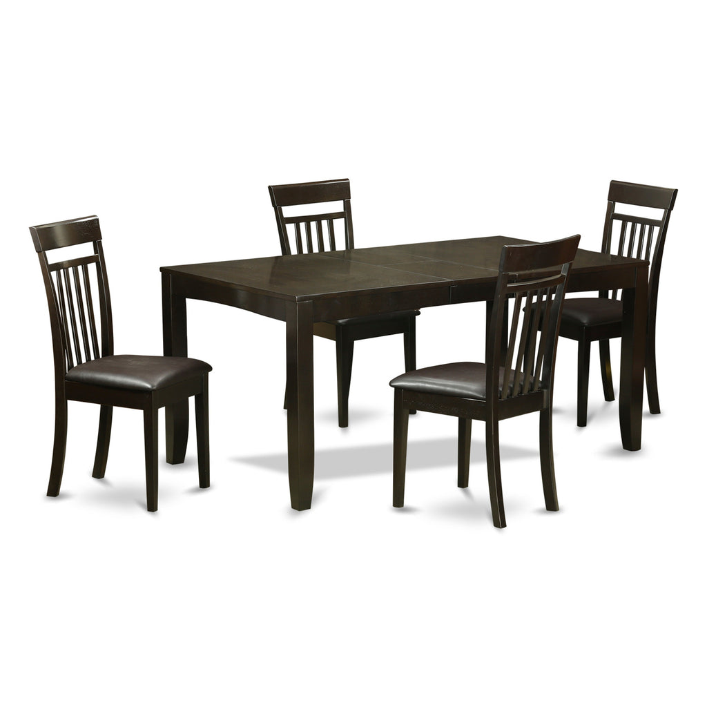 East West Furniture LYCA5-CAP-LC 5 Piece Kitchen Table Set for 4 Includes a Rectangle Dining Room Table with Butterfly Leaf and 4 Faux Leather Upholstered Chairs