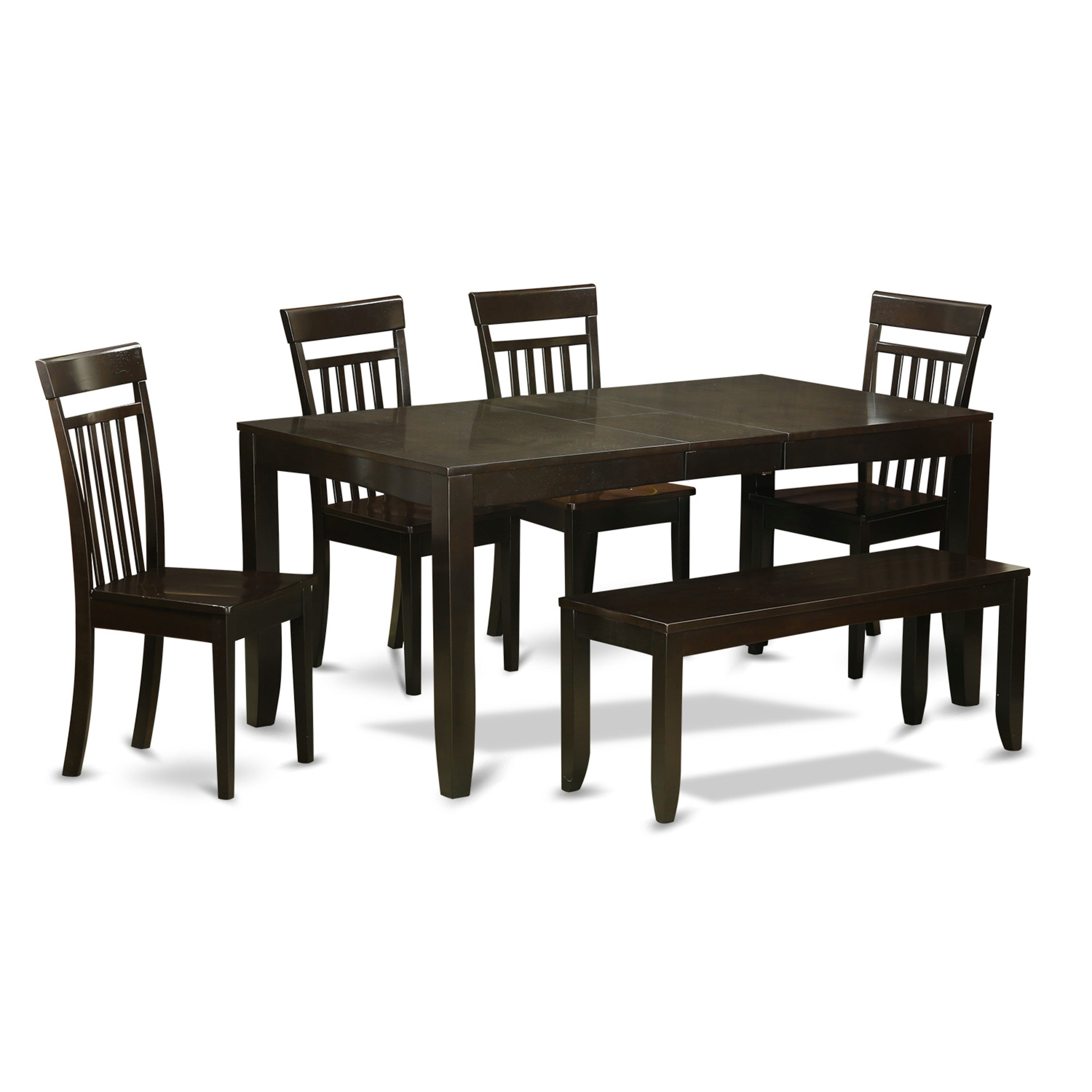 LYCA6-CAP-W 6-Pc Dining Table with bench-Dining Table with Leaf and 4 Dining Chairs plus Bench