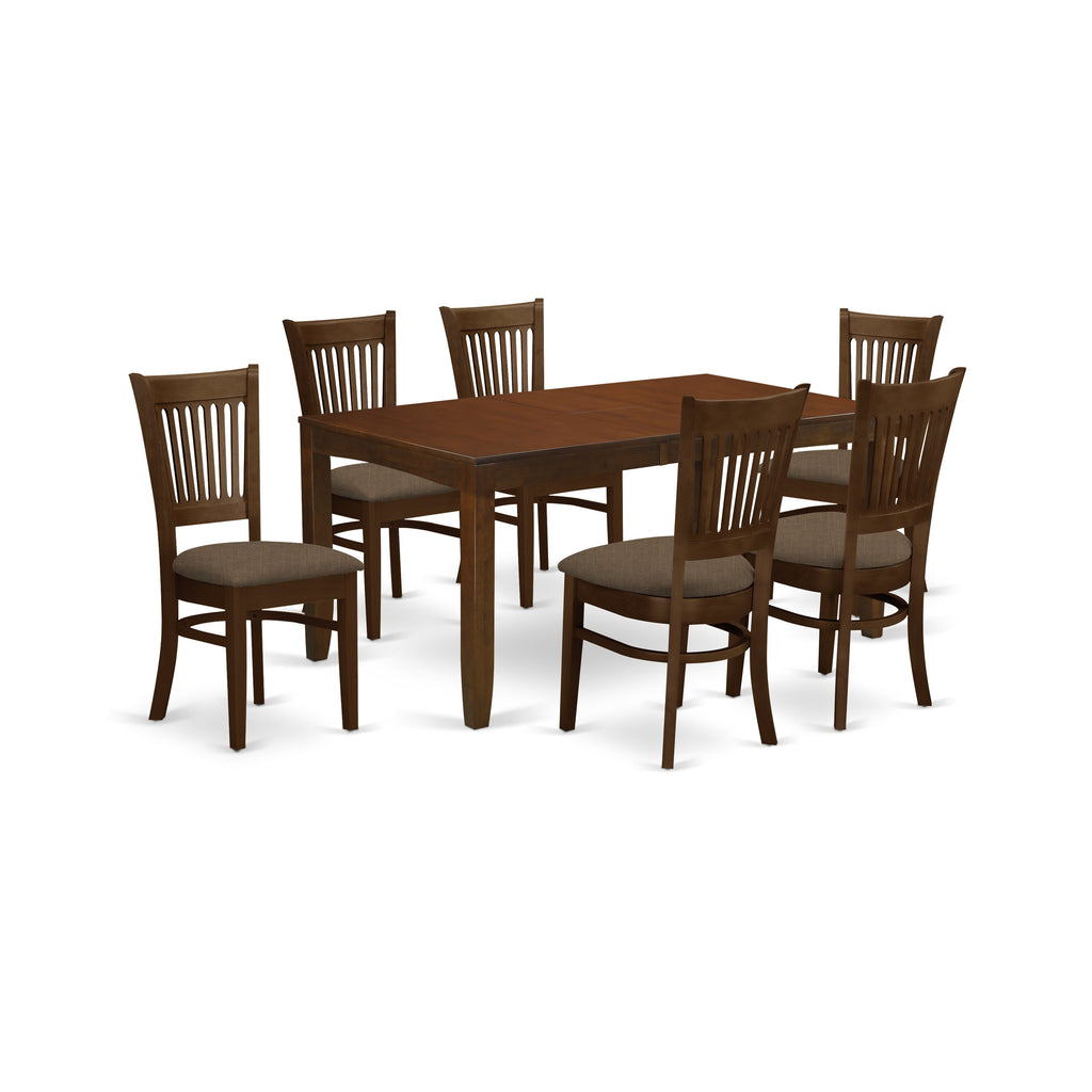 Juego de mesa de cocina de 7 piezas East West Furniture LYVA7-ESP-C compuesto por una mesa de comedor rectangular con hojas de mariposa y 6 sillas de comedor de tela de lino.