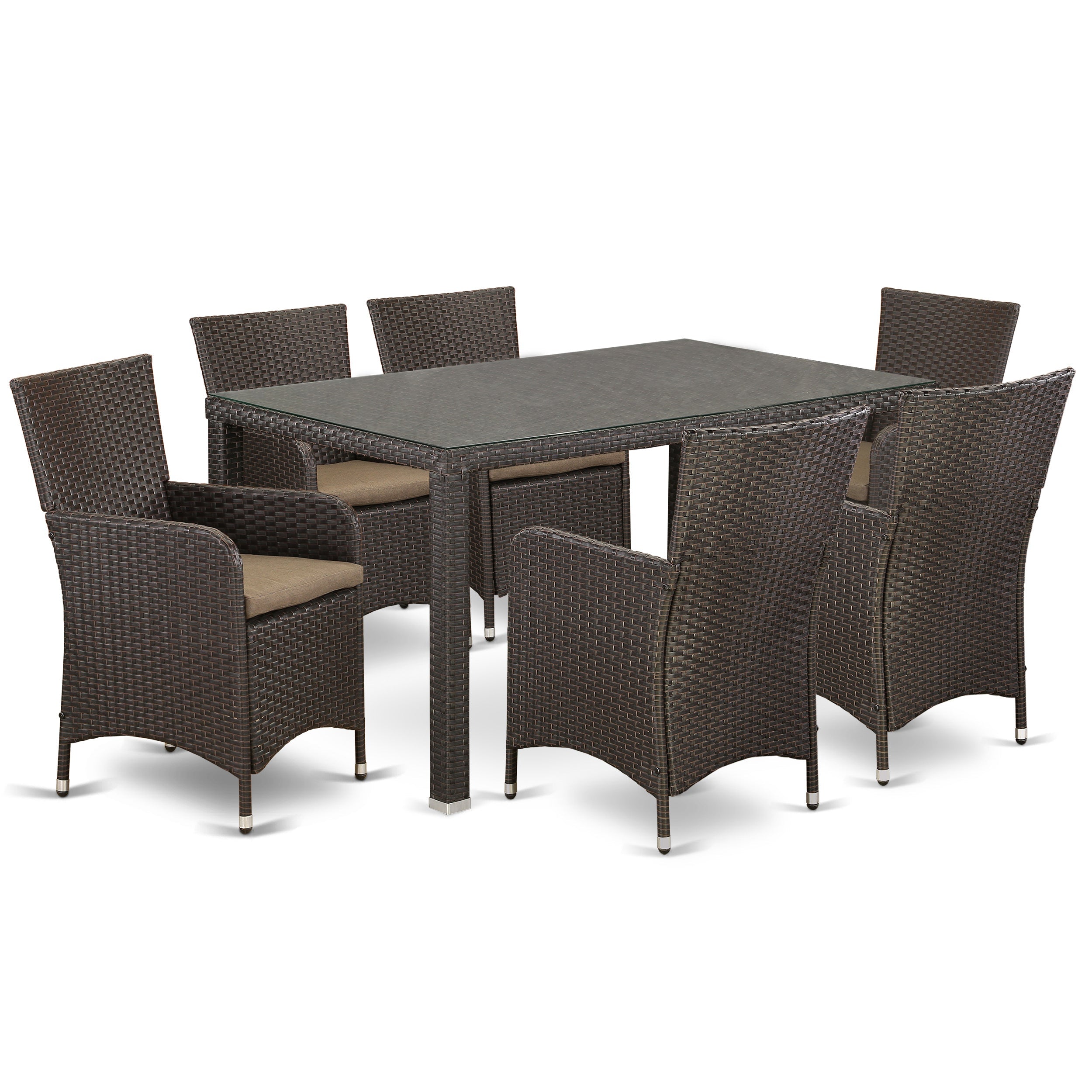 MALU7-63S 7 pc Back yard Wicker Dining Set for 6 in Dark Brown Finish