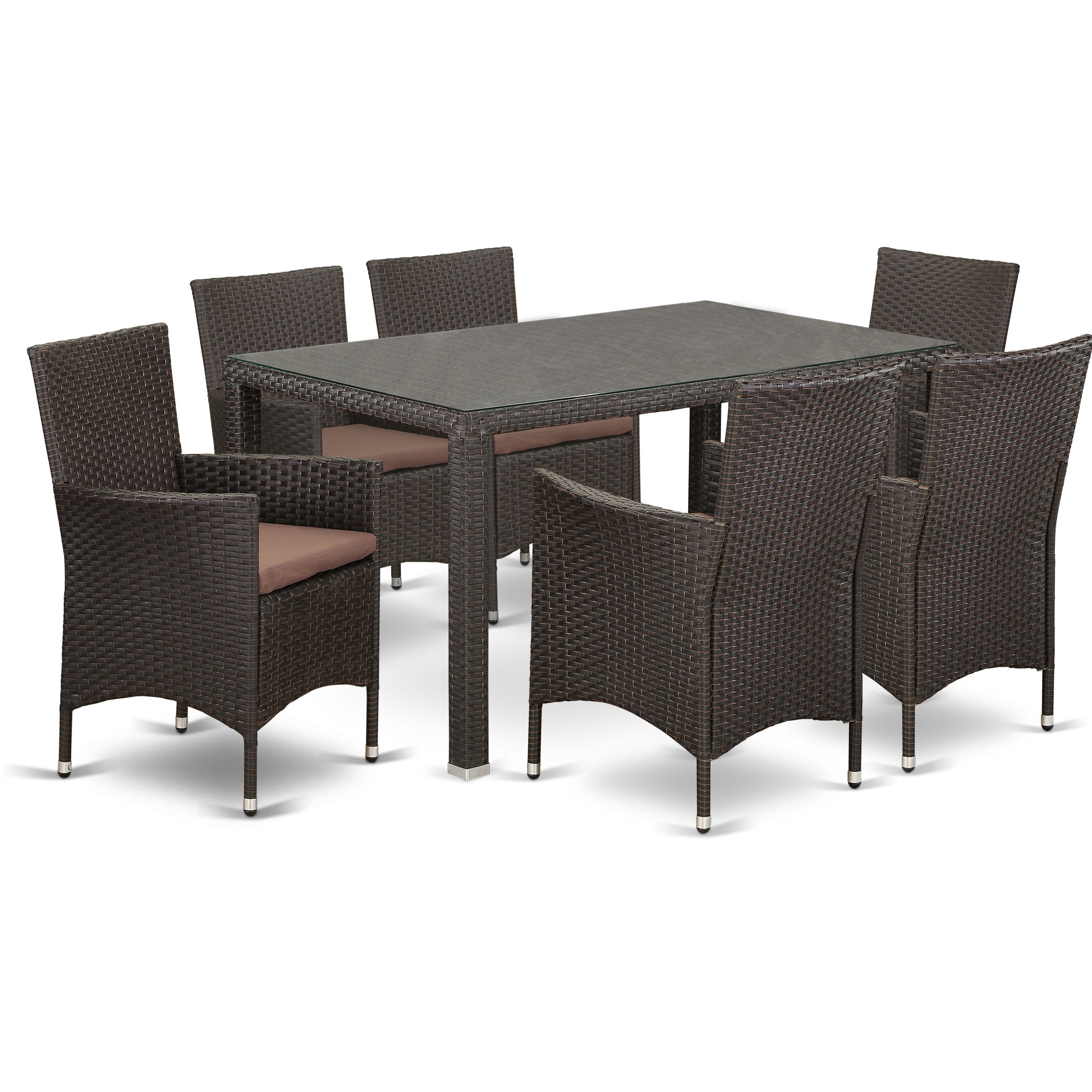 MAVL7-63S 7 pc Backyard Wicker Dining Set for 6 in Dark Brown Finish