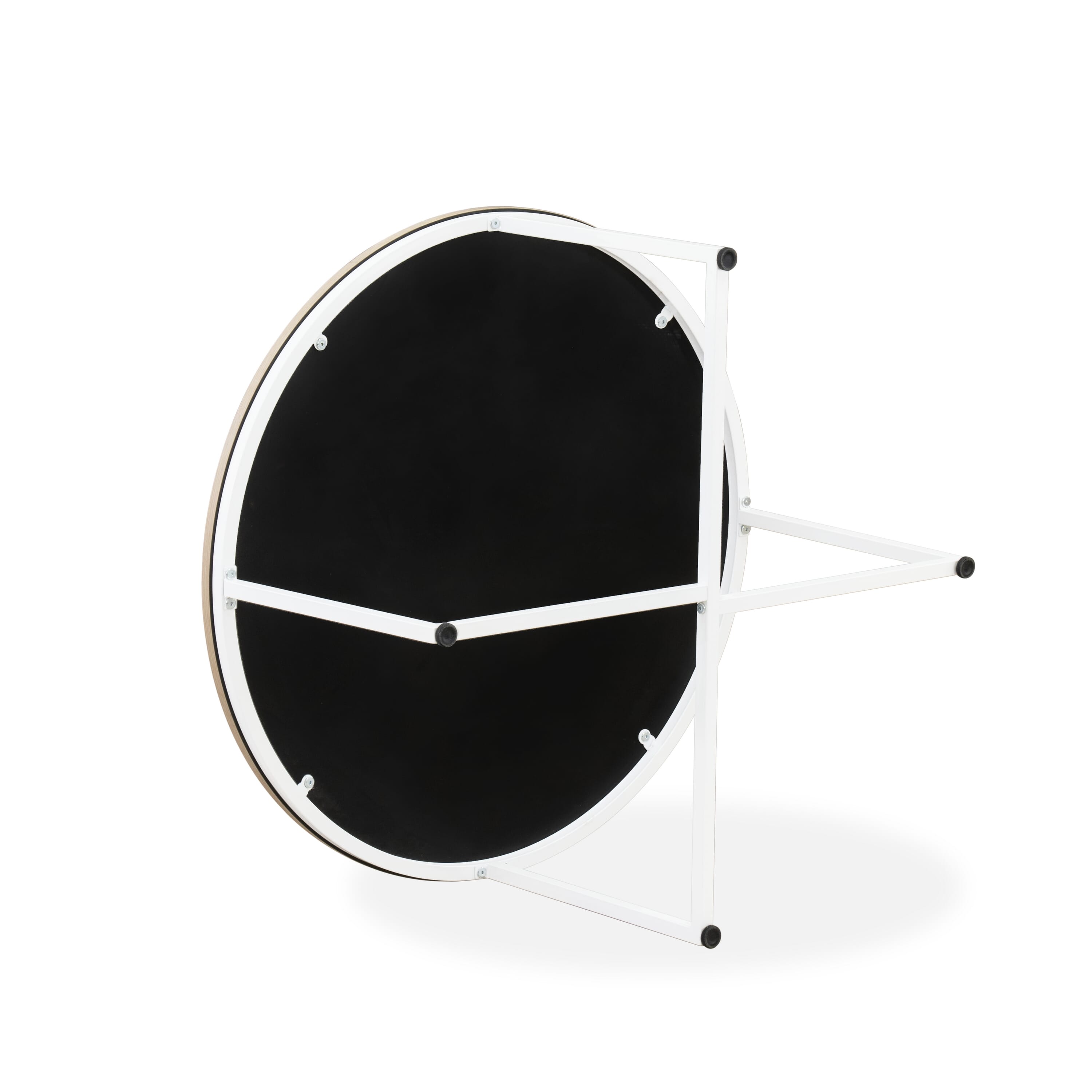 East West Furniture MDCTW02 - Madison Round Coffee Table for Living Room, Mid Century Modern Coffee Table in Powder Coating Linen white Color and Linen white Wood Laminate