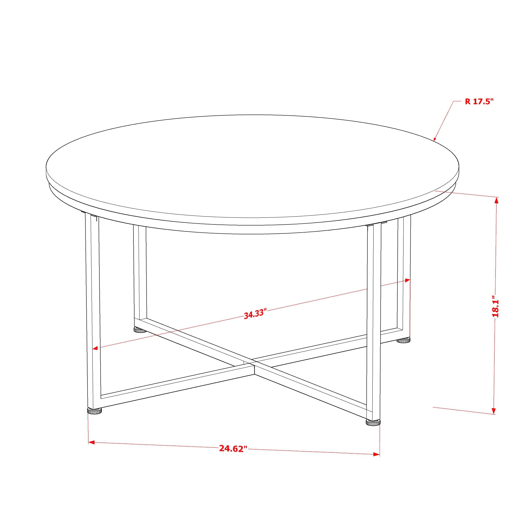 East West Furniture MDCTW02 - Madison Round Coffee Table for Living Room, Mid Century Modern Coffee Table in Powder Coating Linen white Color and Linen white Wood Laminate
