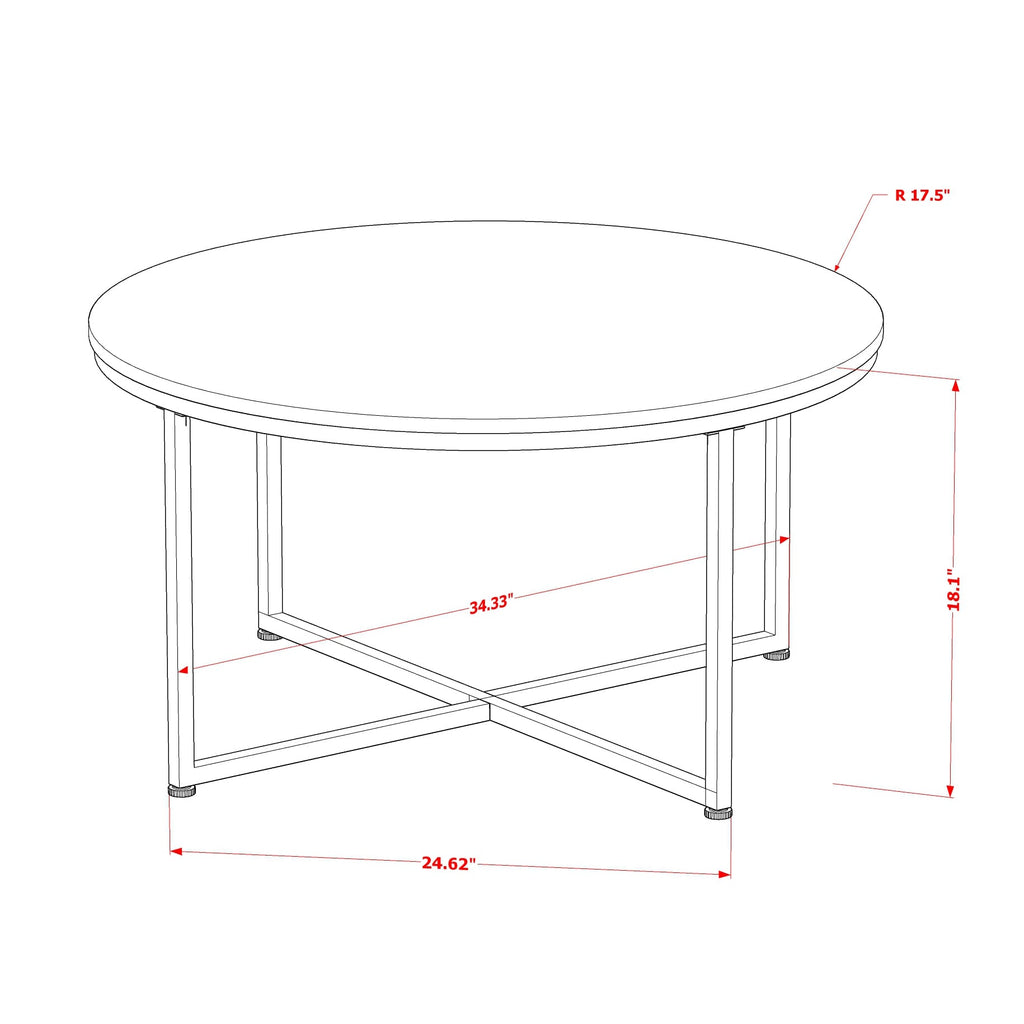 East West Furniture MDCTW02 Madison Coffee Table - Round Modern Center Table for Living Room, 35 Inch, Powder Coating White Frame and White Wood Laminate Top