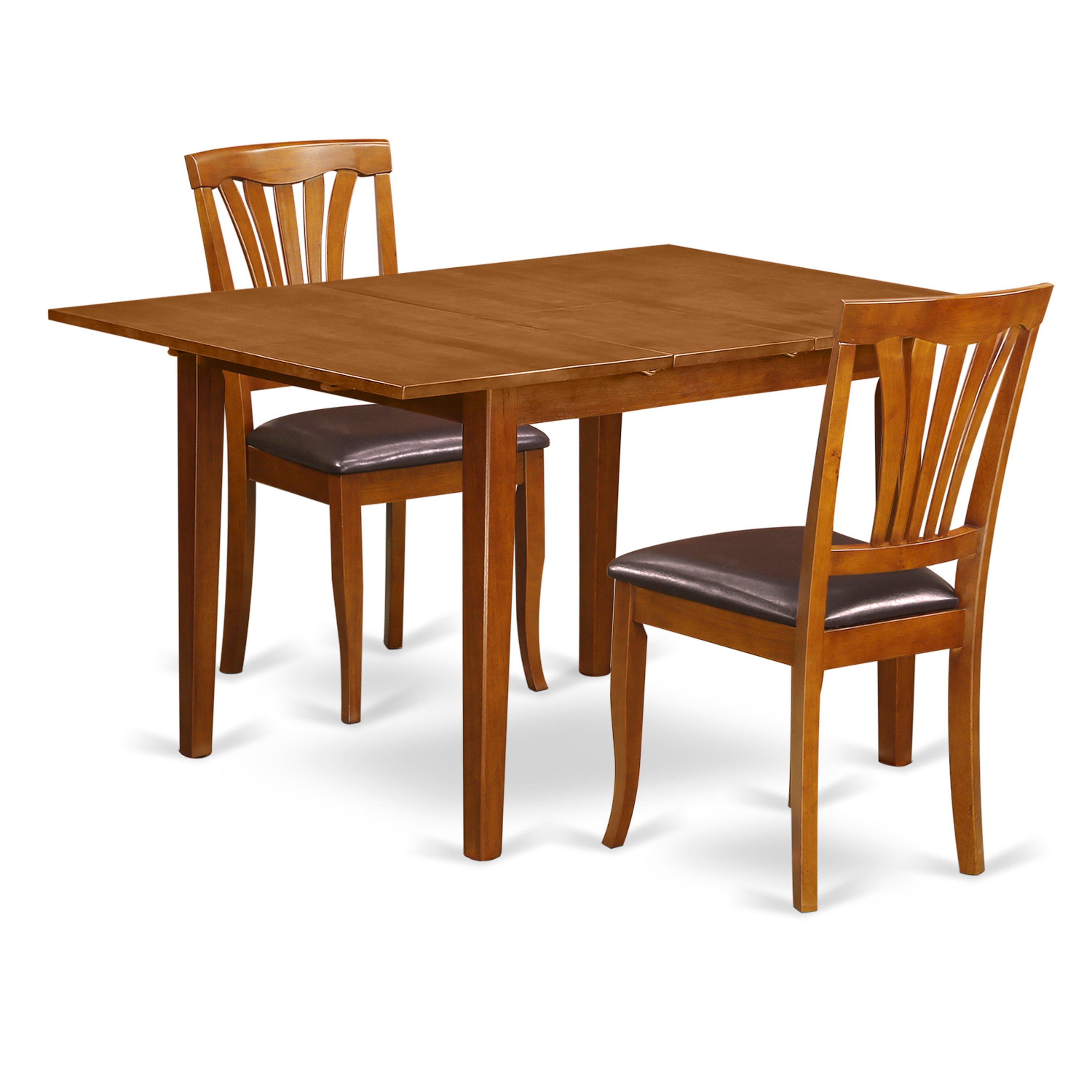 MLAV3-SBR-LC 3 Pc set Milan Table with Leaf and 2 Leather Chairs in Saddle Brown .