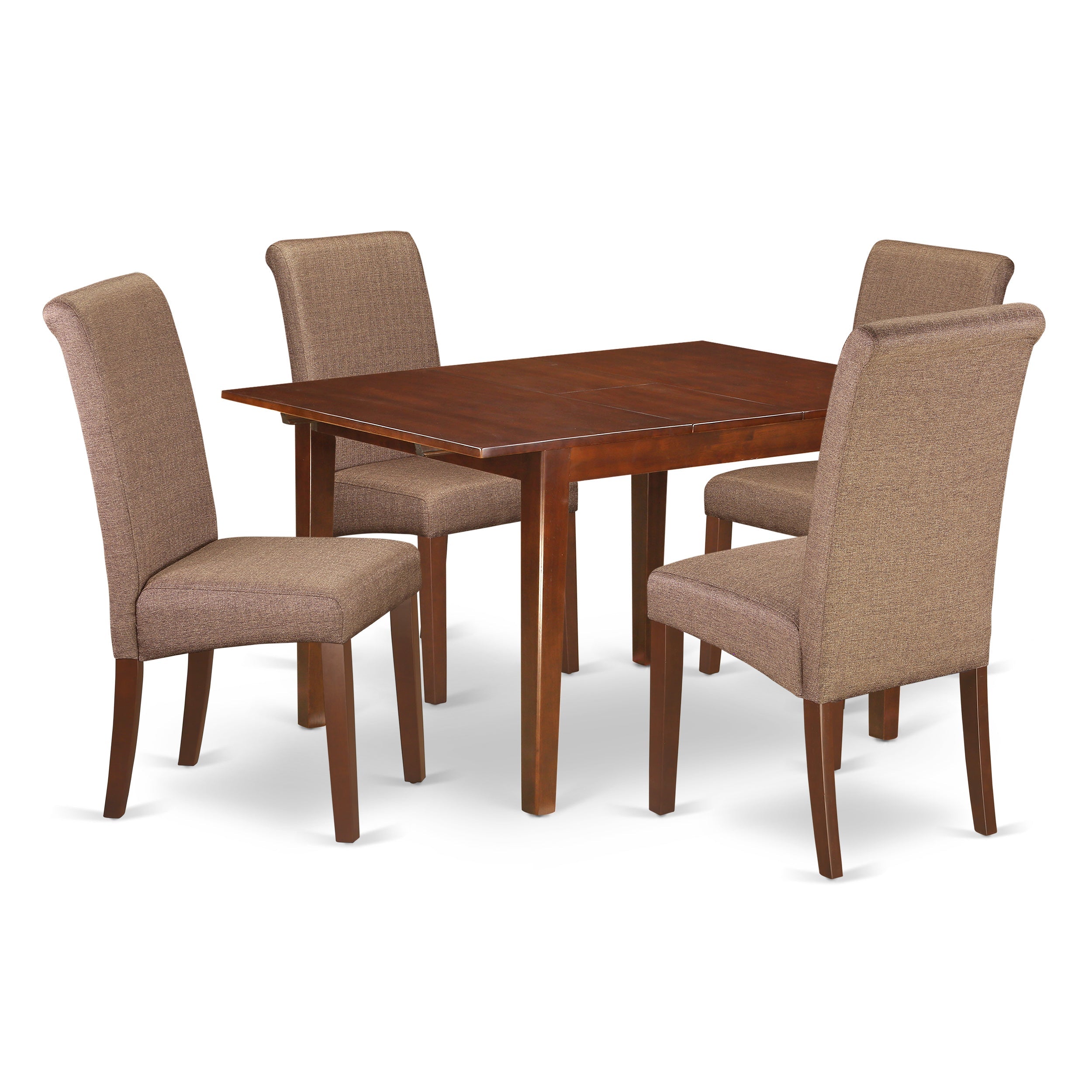 MLBA5-MAH-18 5Pc Kitchen table with linen brown fabric dining chairs with mahogany chair legs