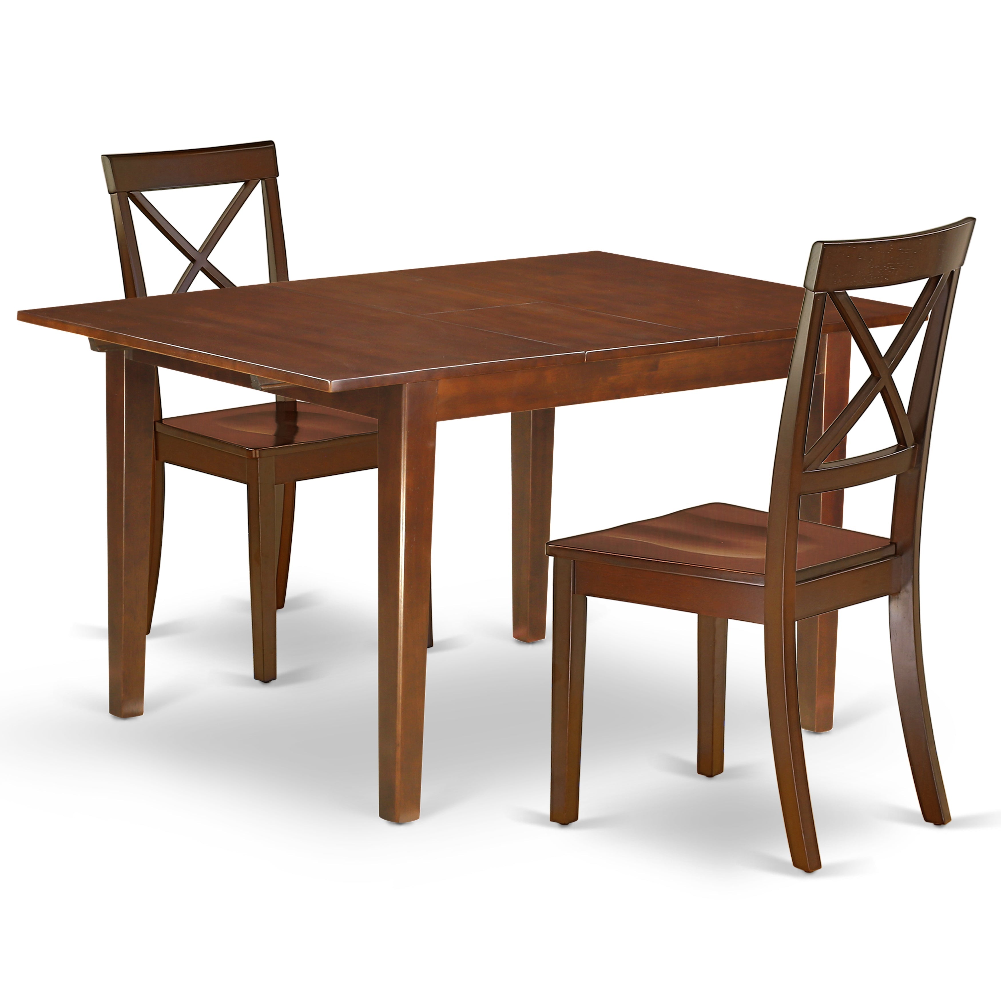 MLBO3-MAH-W 3Pc Rectangular 42/54" Dining Table With 12 In Leaf And A Pair Of Wood Seat Kitchen Chairs