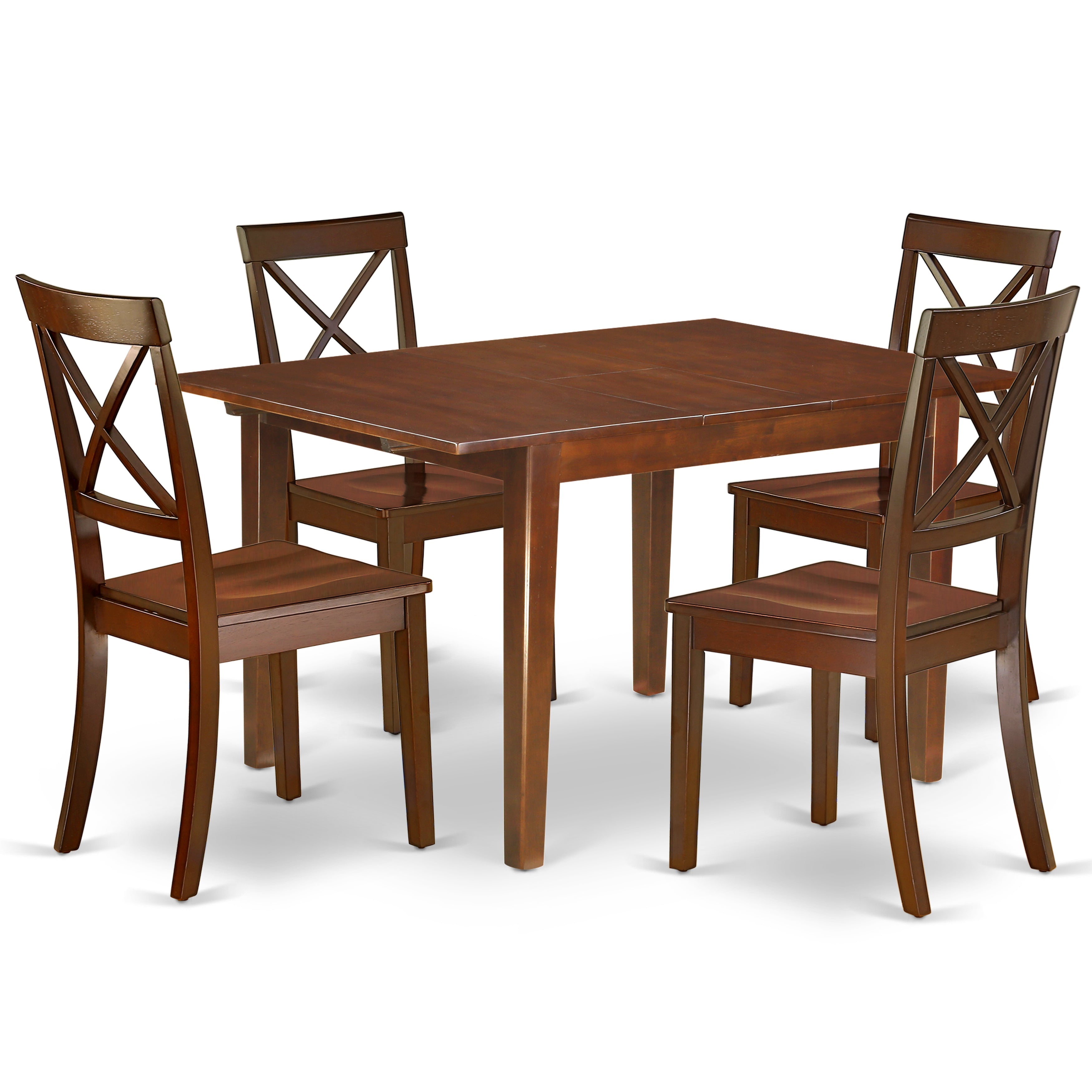 MLBO5-MAH-W 5Pc Rectangle 42/54 Inch Table With 12 In Butterfly Leaf And Four Wood Seat Chairs
