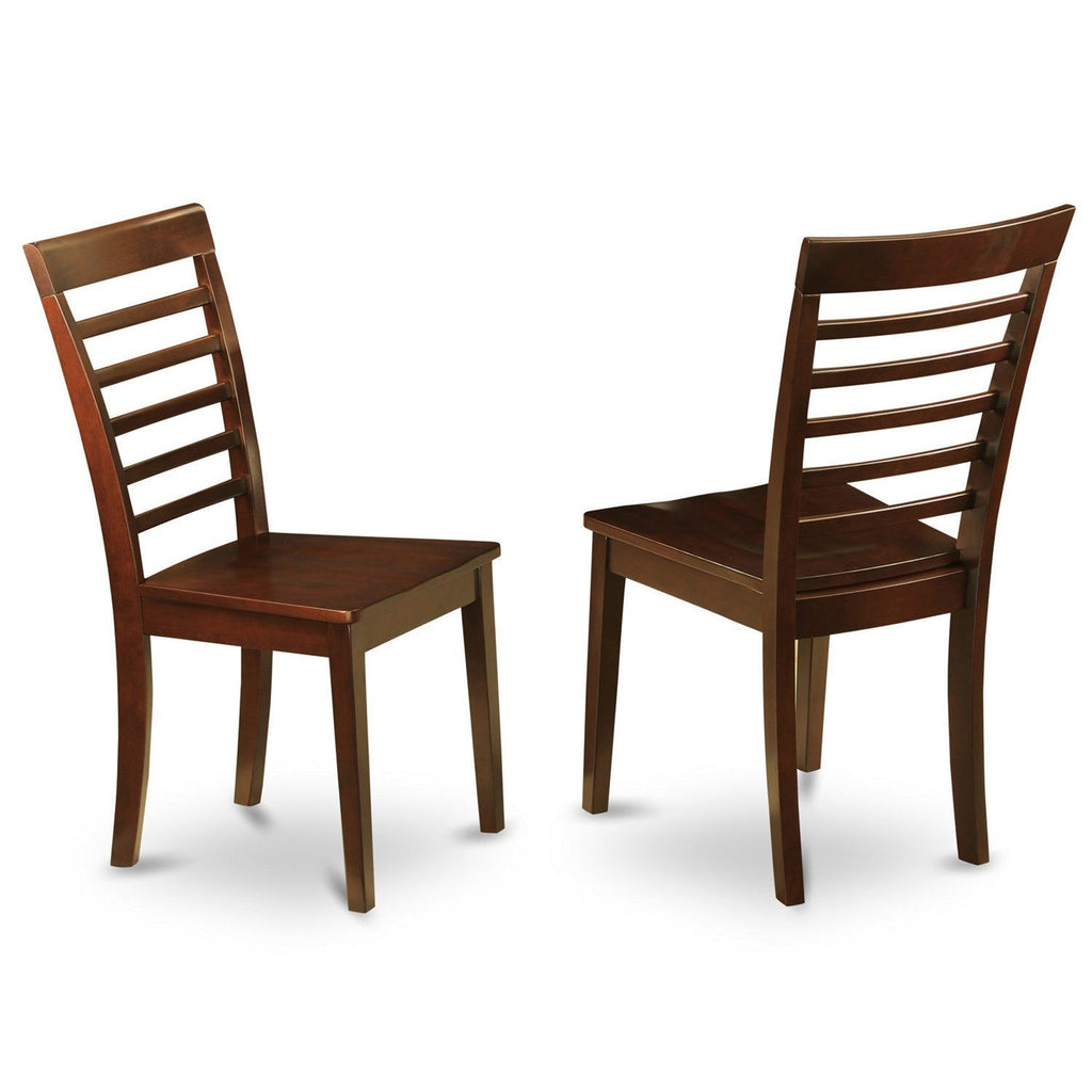 East West Furniture MLC-MAH-W Milan  Kitchen Dining Chairs - Ladder Back Solid Wood Seat Chairs, Set of 2, Mahogany