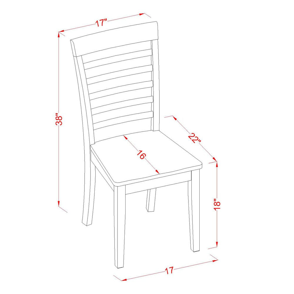 Juego de mesa y sillas de cocina de 5 piezas East West Furniture MZML5-MAH-W. Incluye una mesa de comedor rectangular con alas abatibles y 4 sillas de comedor.