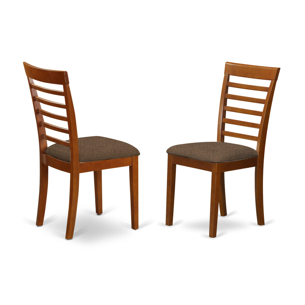 El juego de comedor East West Furniture NAML9-SBR-C de 9 piezas incluye una mesa de cocina rectangular con diseño de hojas de mariposa y 8 sillas tapizadas en tela de lino.