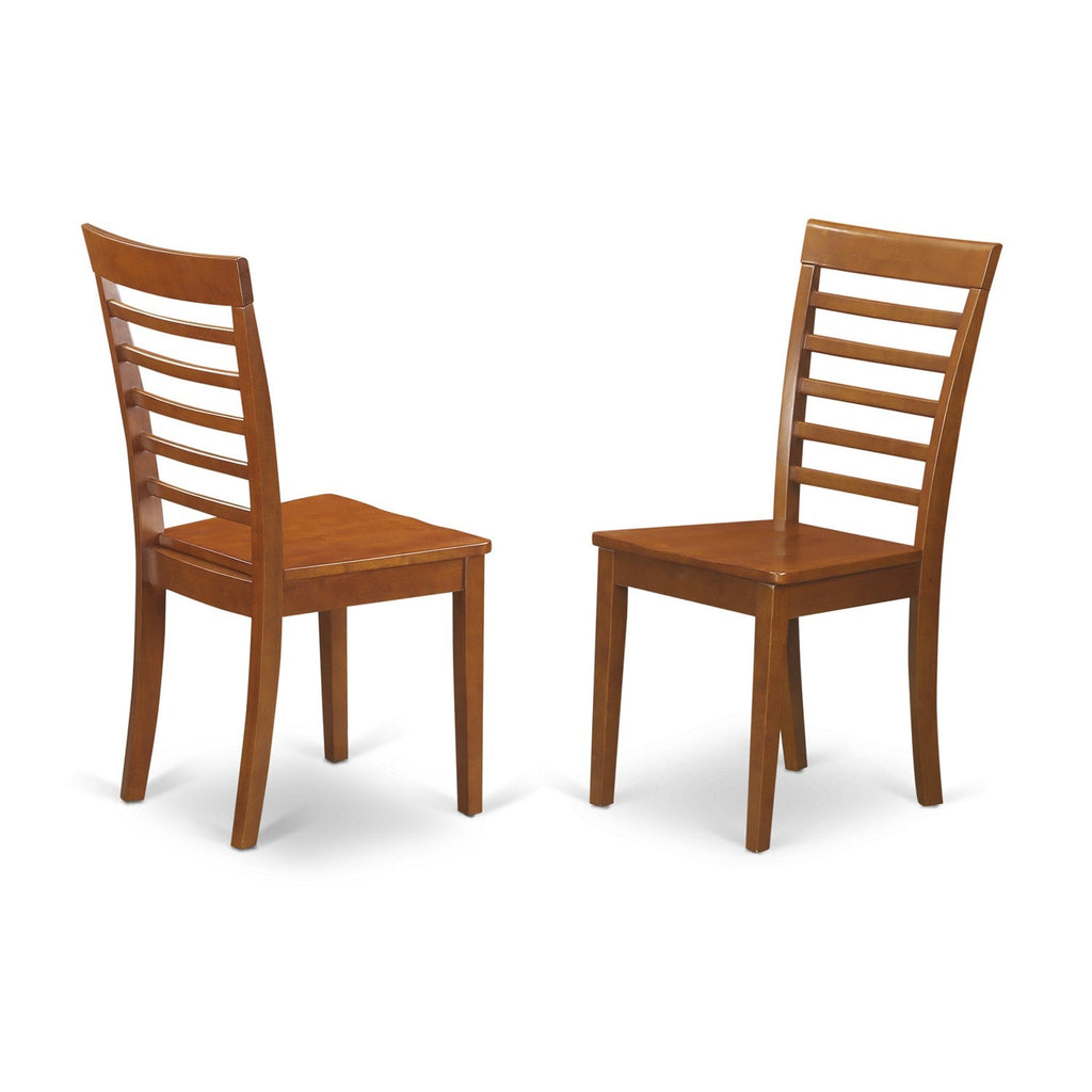 East West Furniture MLC-SBR-W Milan  Kitchen Dining Chairs - Ladder Back Solid Wood Seat Chairs, Set of 2, Saddle Brown