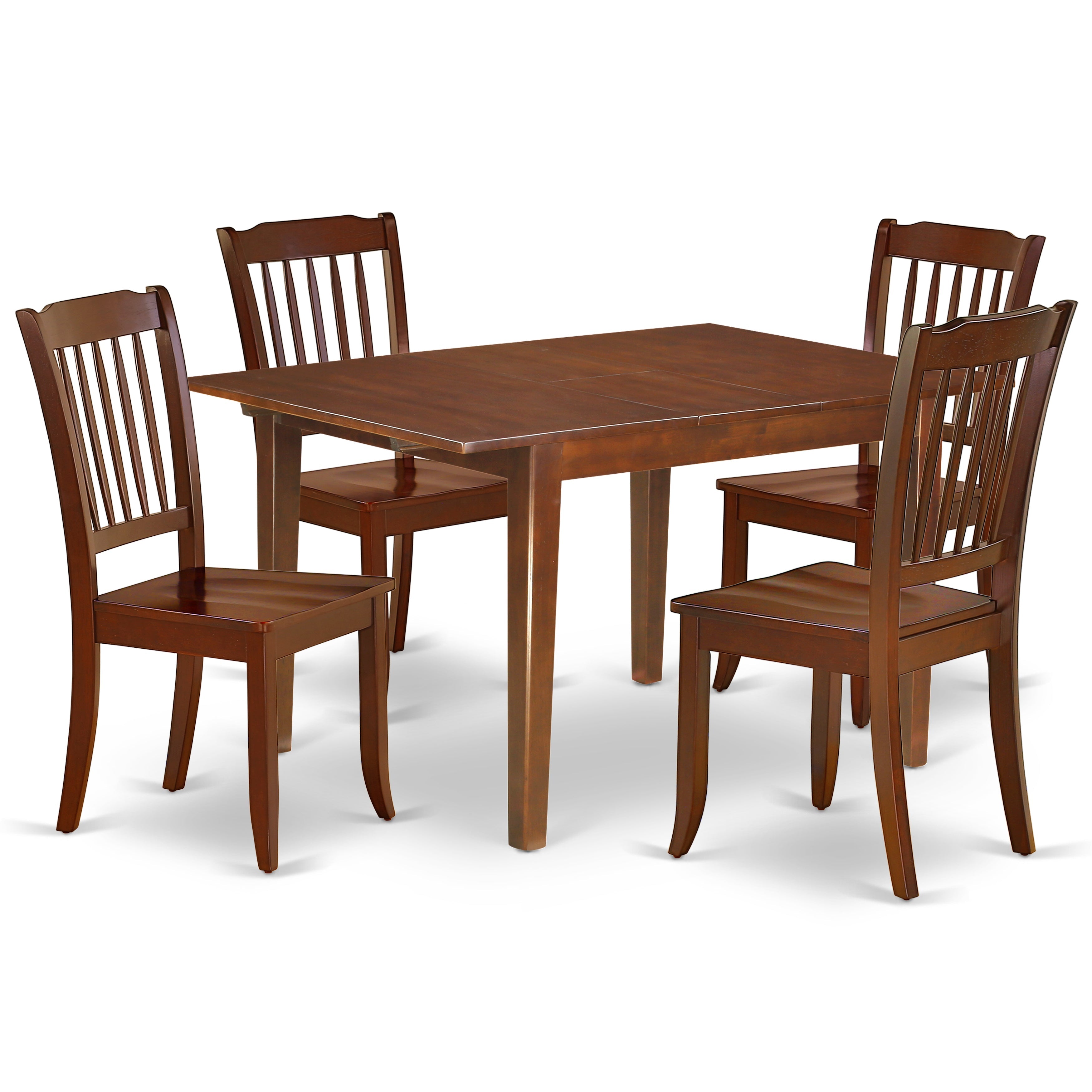 MLDA5-MAH-W 5PC Rectangular 42/54 inch Table with 12 In Leaf and 4 vertical slatted Chairs