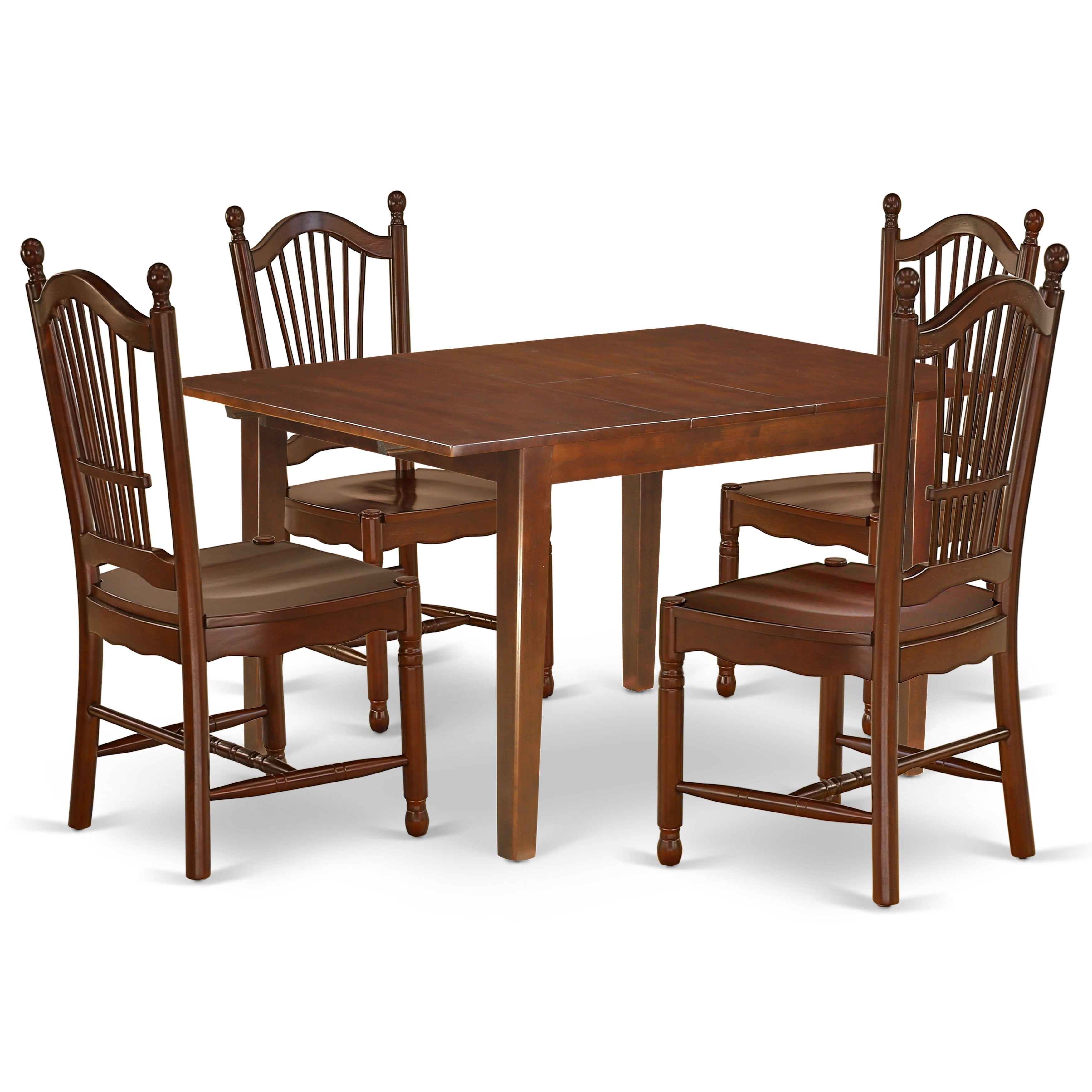 MLDO5-MAH-W 5Pc Rectangle 42/54 Inch Kitchen Table With 12 In Leaf And 4 Wood Seat Kitchen Chairs