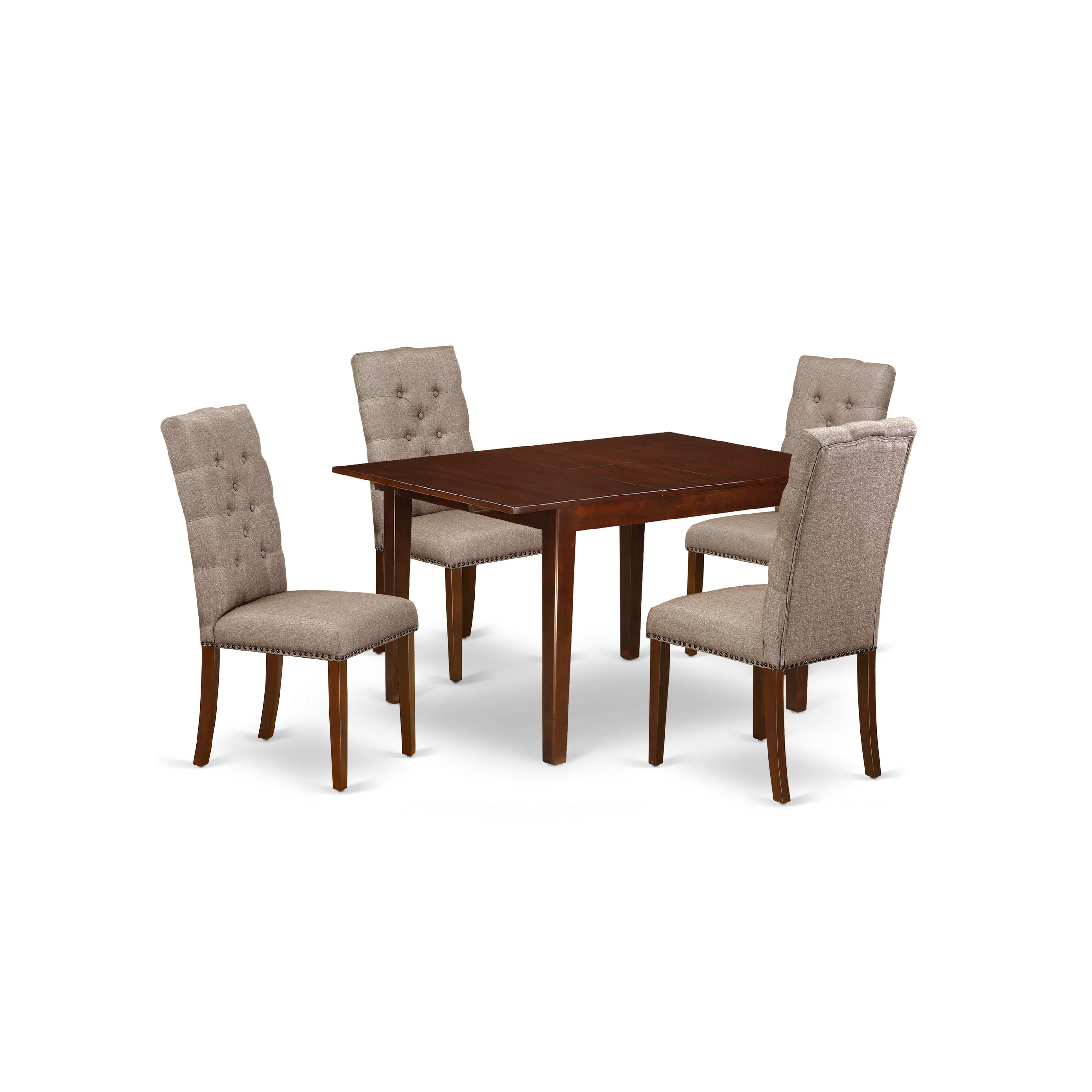 East-West Furniture MLEL5-MAH-16 5-Piece Modern Dining Table Set- 4 Kitchen Parson Chairs and Butterfly Leaf Rectangle Table Solid Wood Frame -High Back & Mahogany Finish