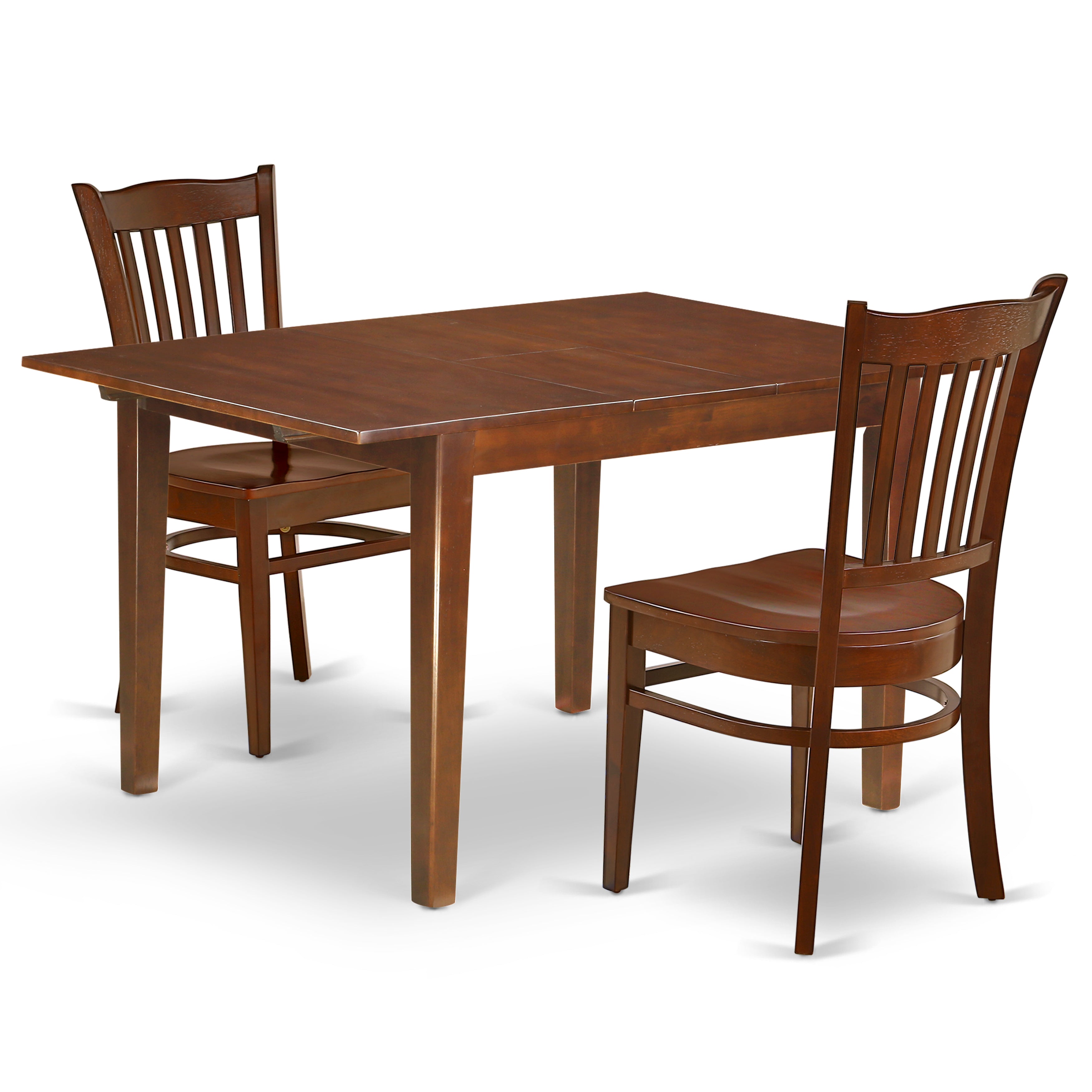 MLGR3-MAH-W 3Pc Rectangle 42/54" Table With 12 In Butterfly Leaf And A Pair Of Wood Seat Kitchen Chairs