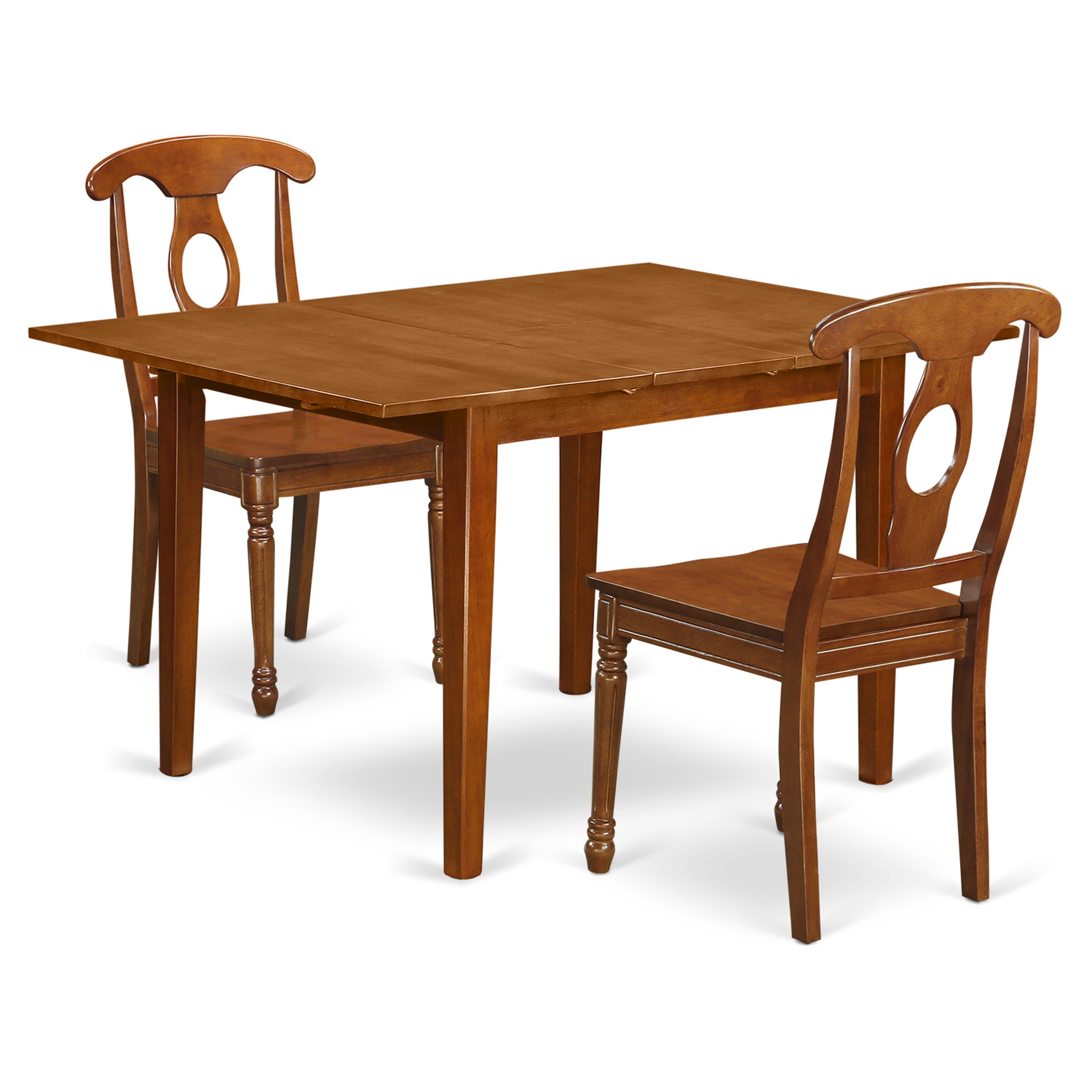 MLNA3-SBR-W 3 Pc set Milan with Leaf and 2 Wood dinette Chairs in Saddle Brown .
