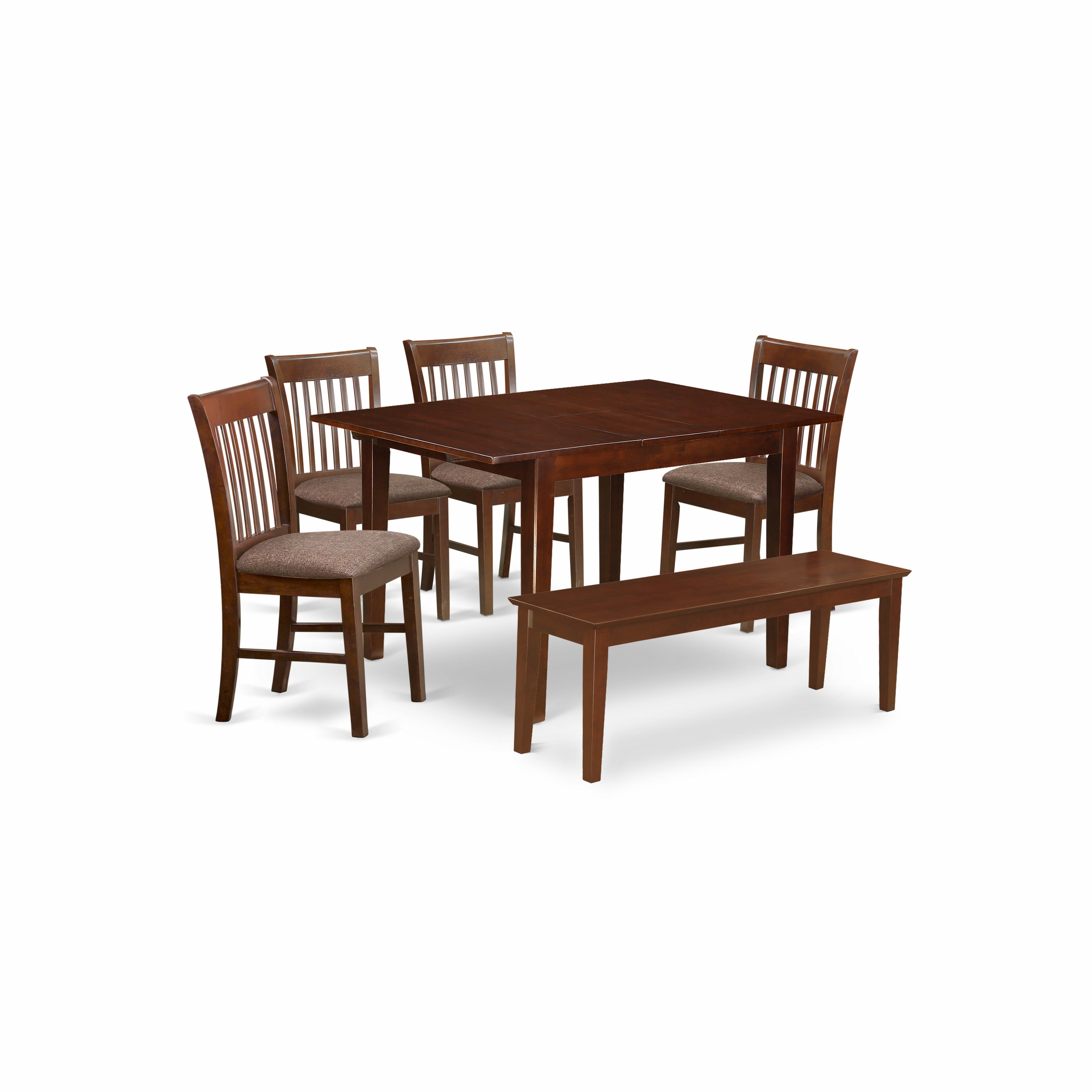MLNO6C-MAH-C 6 Pc dinette set for small spaces- Tables and 4 Dining Chairs and Bench