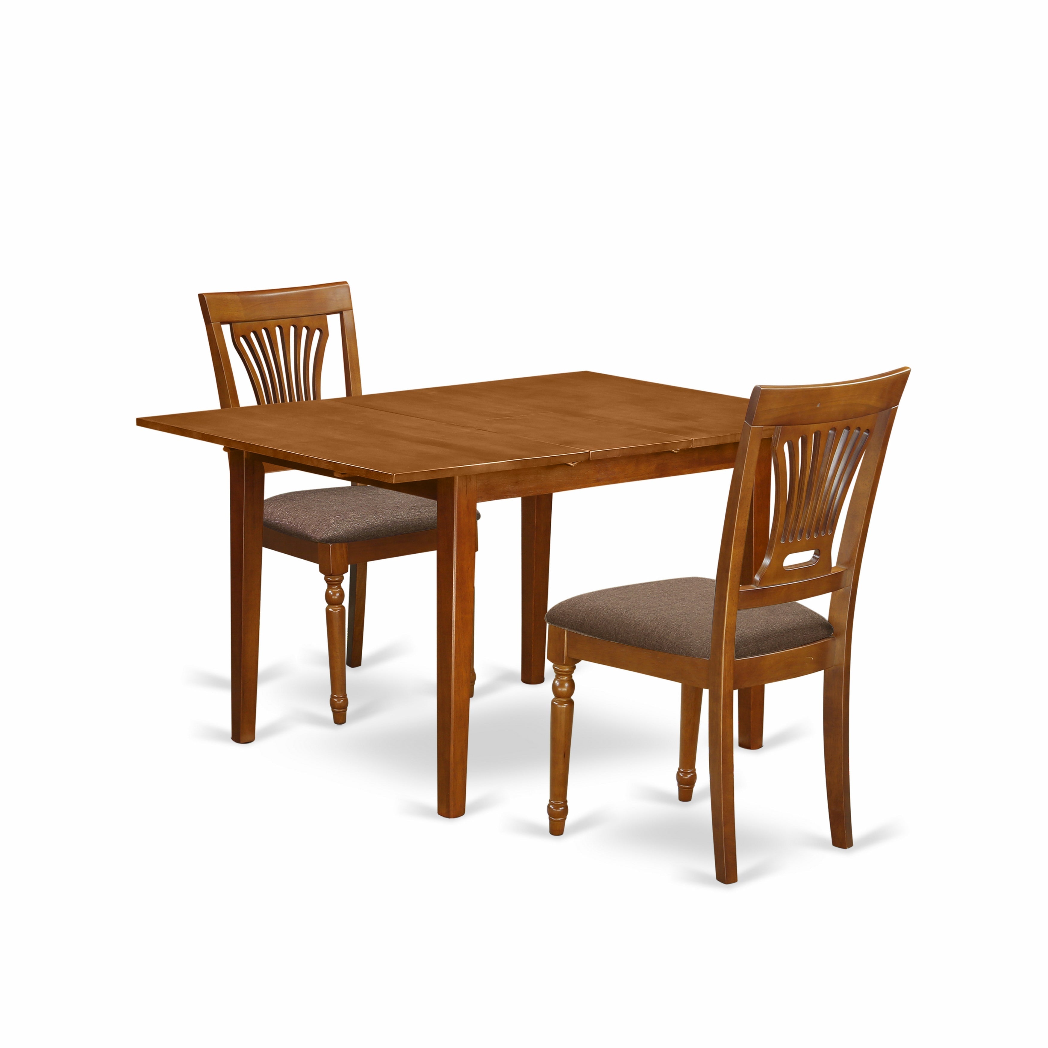 MLPL3-SBR-C 3 Pc set Milan Table with Leaf and 2 Cushion Chairs in Saddle Brown