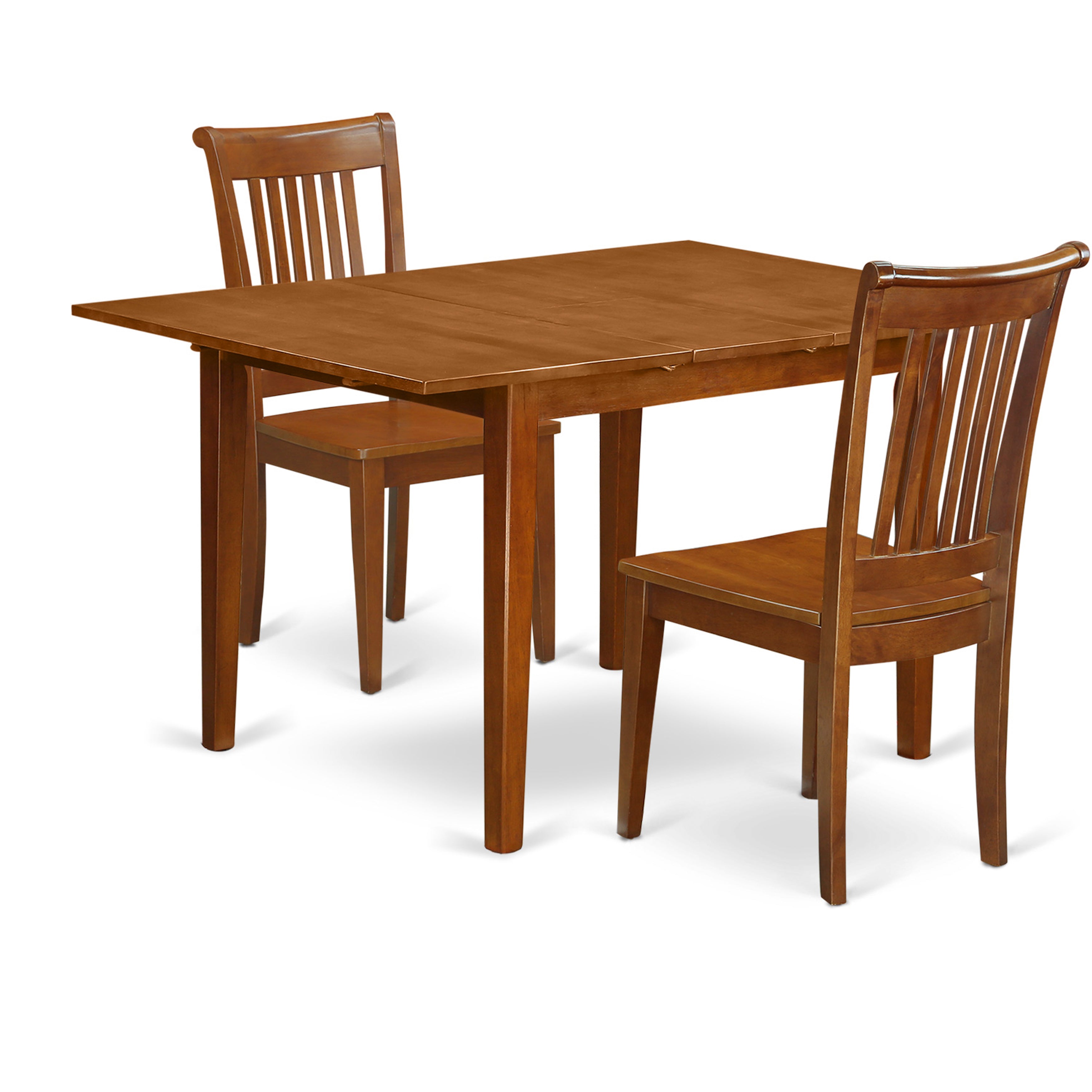 Juego de mesa de comedor de 3 piezas MLPO3-SBR-W de East West Furniture. Incluye una mesa de cocina rectangular con diseño de hojas de mariposa y 2 sillas de comedor.