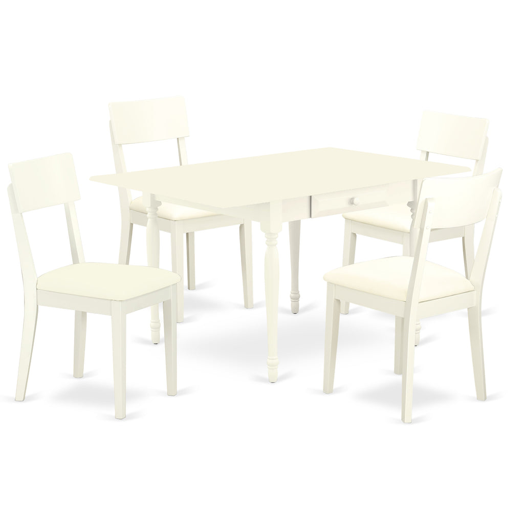 East West Furniture MZAD5-LWH-LC 5 Piece Kitchen Table & Chairs Set Includes a Rectangle Dining Room Table with Dropleaf and 4 Faux Leather Upholstered Chairs