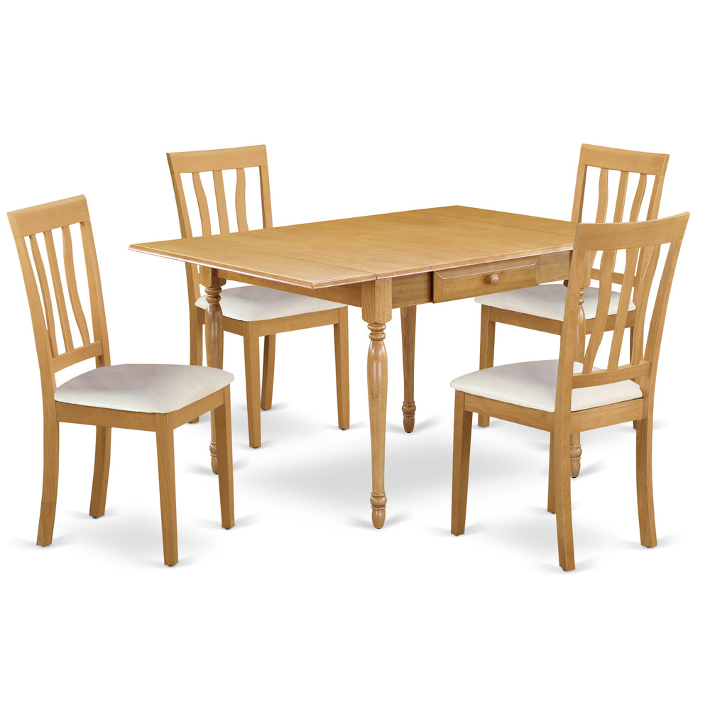 East West Furniture MZAN5-OAK-LC 5 Piece Modern Dining Table Set Includes a Rectangle Wooden Table with Dropleaf and 4 Faux Leather Upholstered Dining Chairs