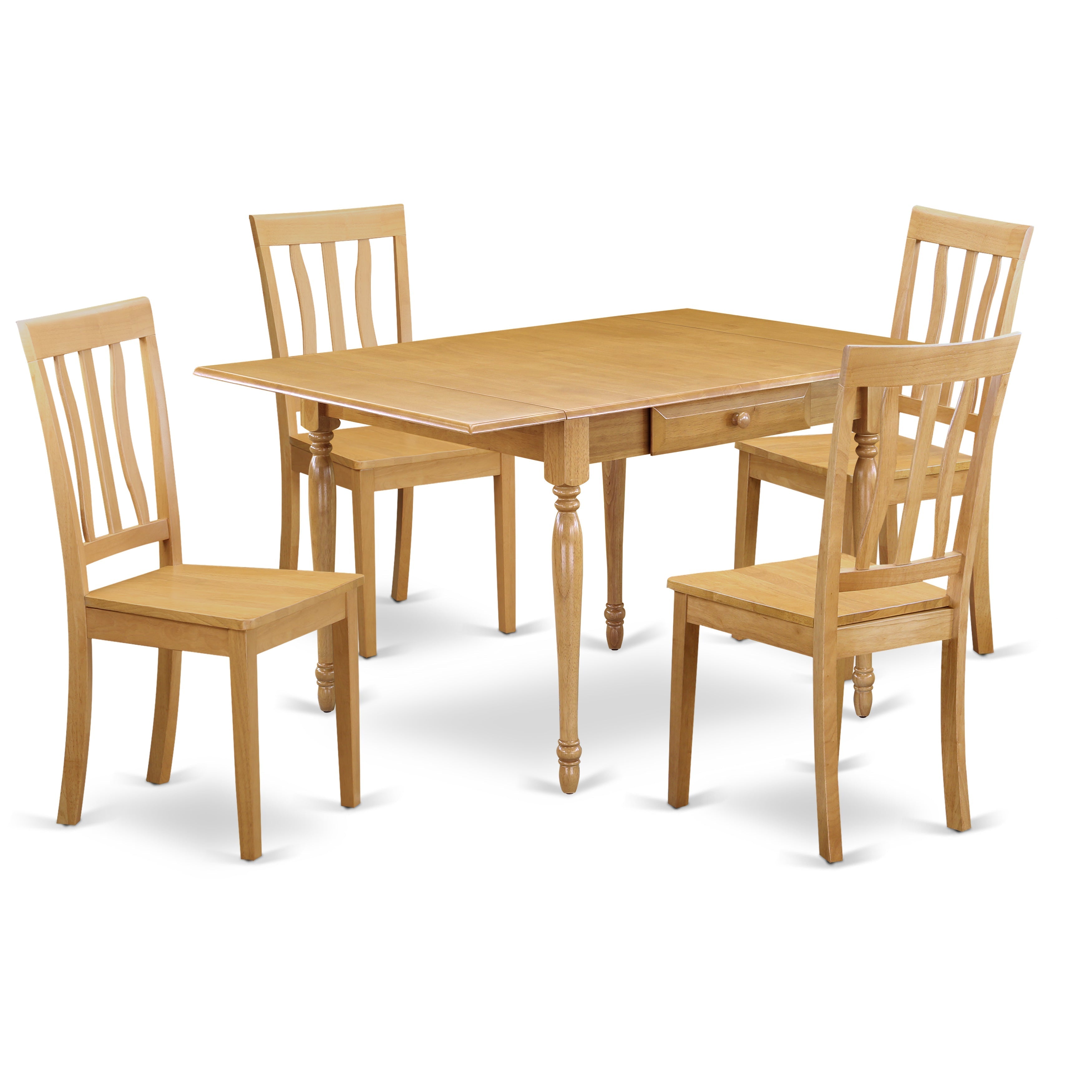 East West Furniture MZAN5-OAK-W 5Pc Modern Dining Table Set Offers a Small Table and 4 Wood Dining Chairs with Solid Wood Seat, Drop Leaf Table with Slat Back Chairs, Oak Finish