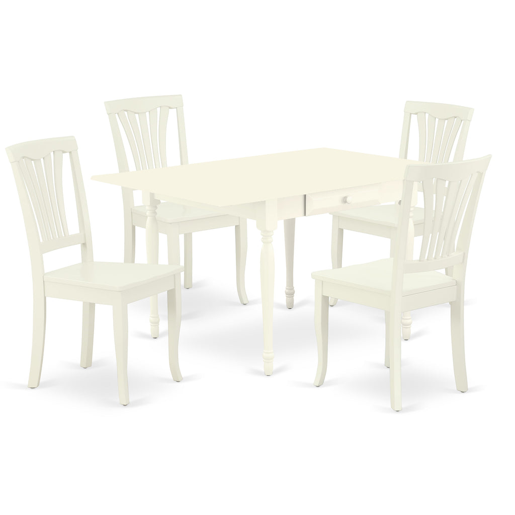 East West Furniture MZAV5-LWH-W 5 Piece Dinette Set for 4 Includes a Rectangle Dining Room Table with Dropleaf and 4 Dining Chairs