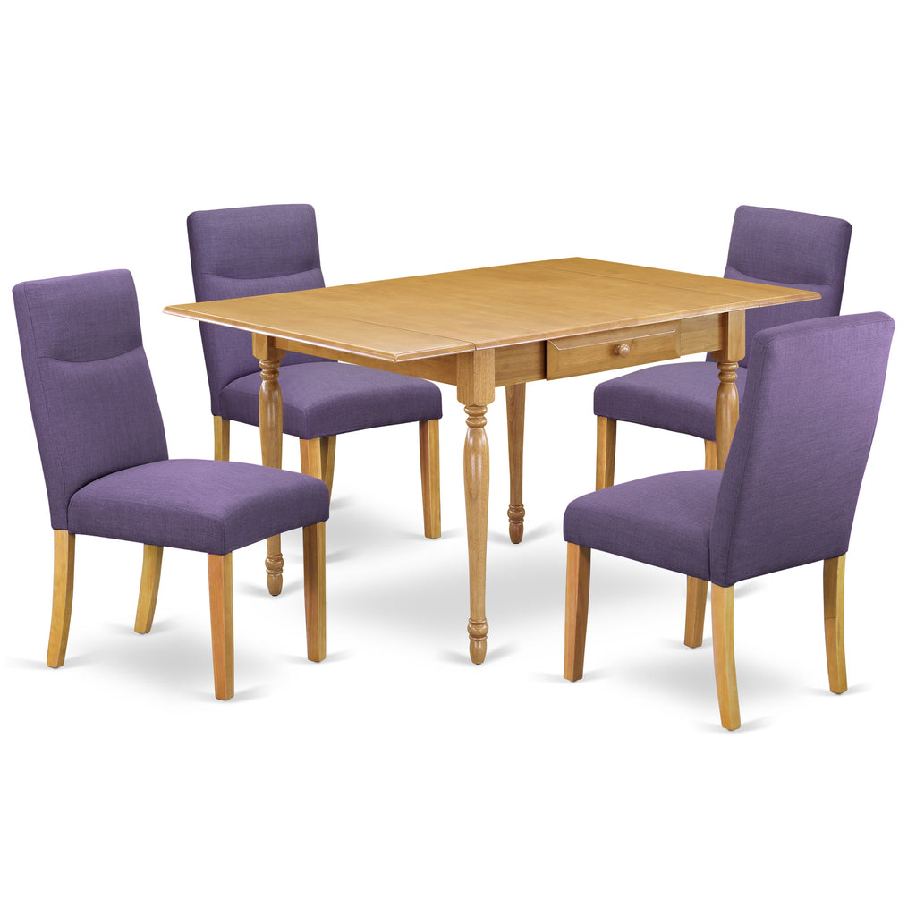 Juego de mesa de cocina de 5 piezas East West Furniture MZBE5-OAK-10 para 4 personas. Incluye una mesa de comedor rectangular con alas abatibles y 4 sillas de comedor Parson de tela de lino.