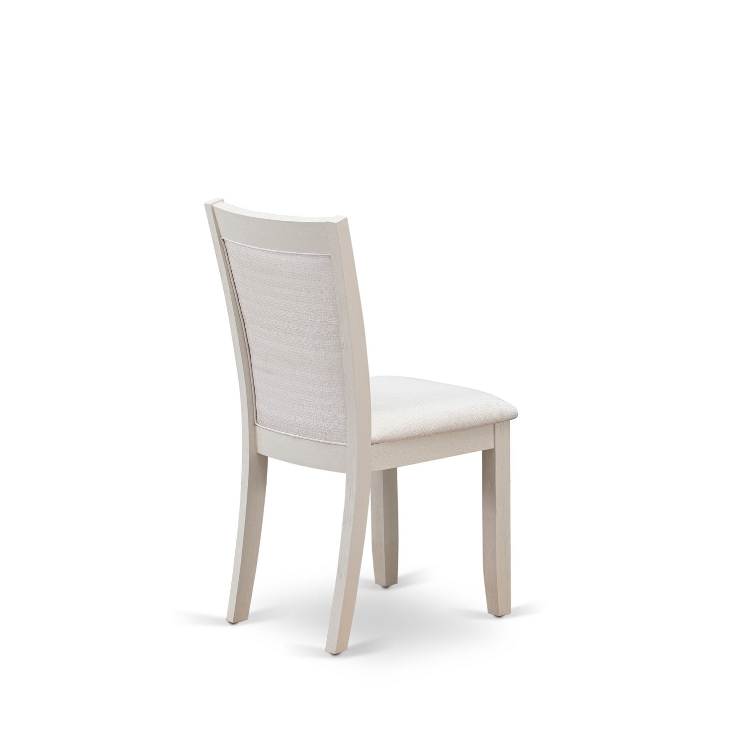 Juego de mesa de comedor moderna de 9 piezas East West Furniture V097MZ001-9. Incluye una mesa rectangular de madera con patas en V y 8 sillas Parson tapizadas en tela de lino color crema.