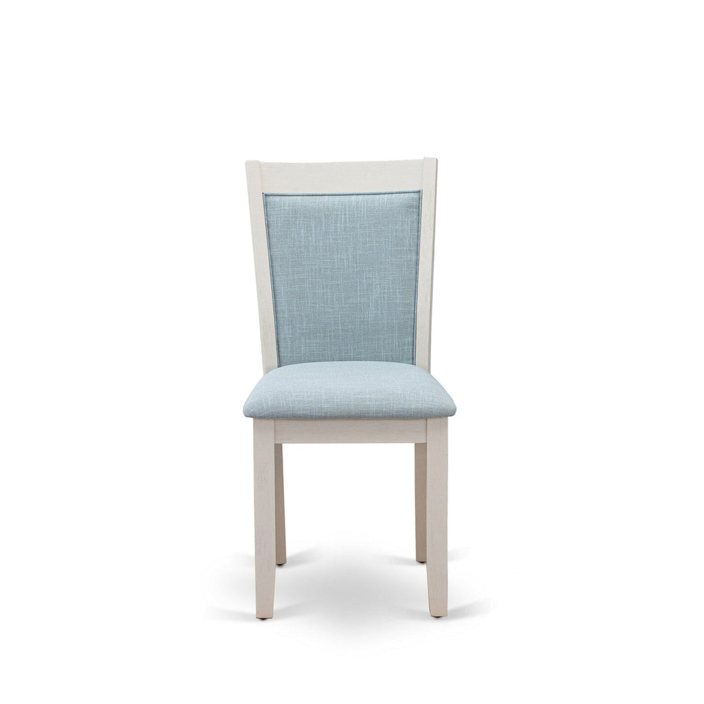 East West Furniture V077MZ015-7 7 Piece Dinette Set Consist of a Rectangle Dining Room Table with V-Legs and 6 Baby Blue Linen Fabric Parson Dining Chairs, 40x72 Inch, Multi-Color