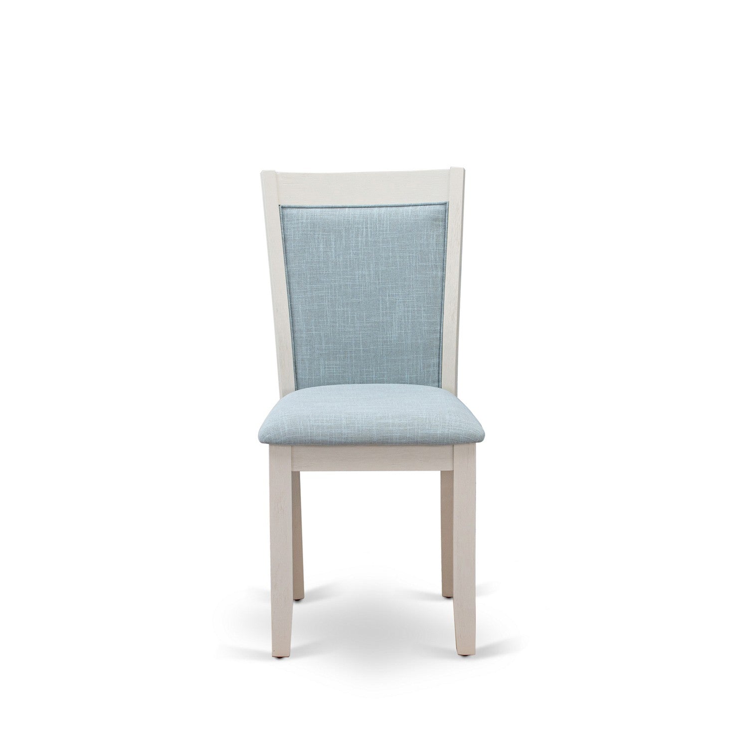 East West Furniture X076MZ015-7 7-Piece Kitchen Table Set Consists of a Dinner Table and 6 Baby Blue Linen Fabric Parsons Chairs with Stylish Back - Wire Brushed linen white Finish