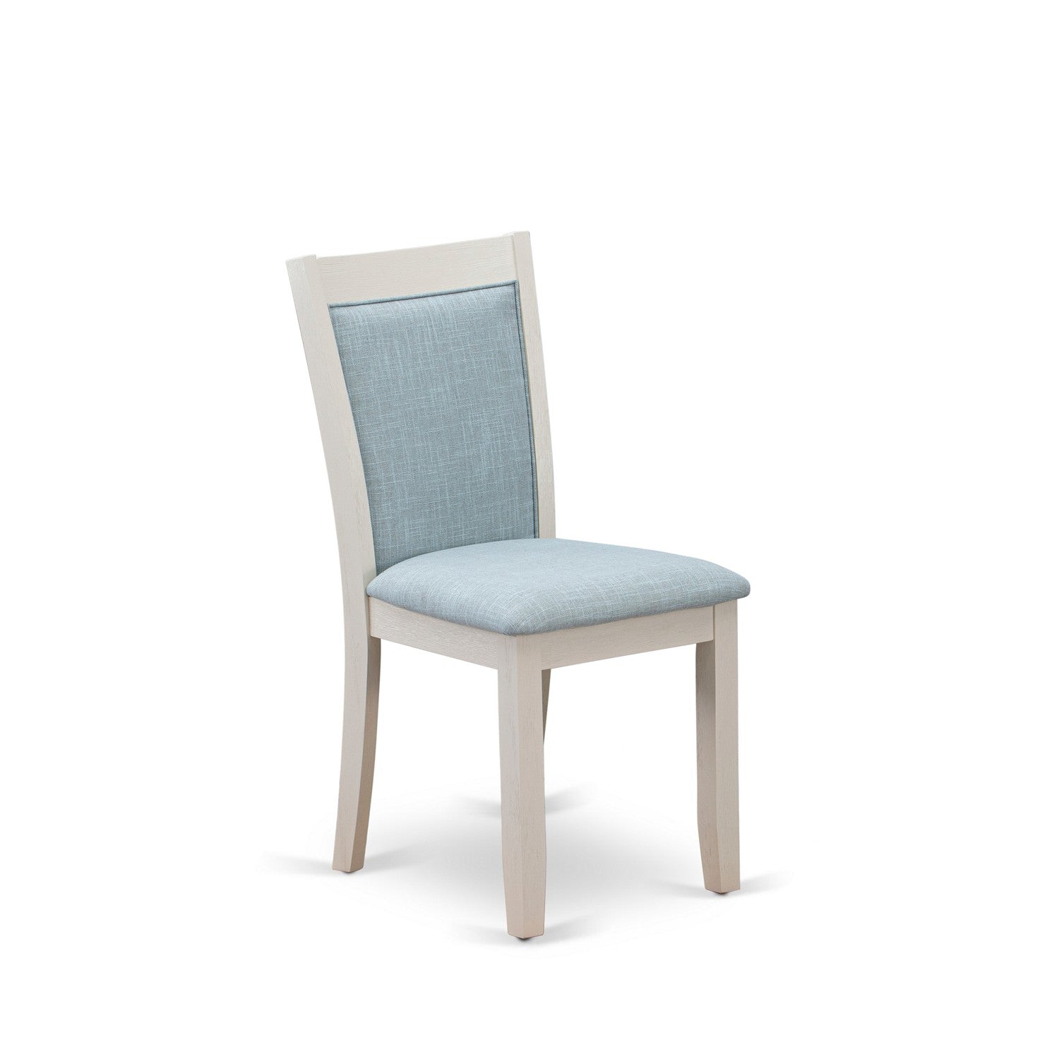 East West Furniture V096MZ015-7 7-Piece Dinette Set Includes a Modern Dining Table and 6 Baby Blue Linen Fabric Parsons Chairs with Stylish Back - Wire Brushed linen white Finish