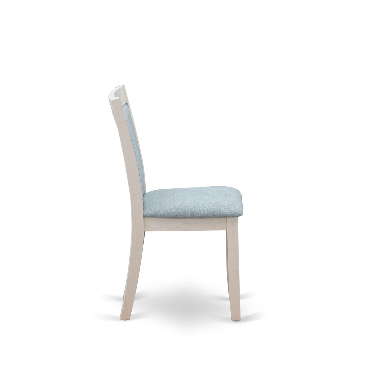 East West Furniture X076MZ015-6 6-Piece Dining Table Set Consists of a Dinning Table - 4 Baby Blue Linen Fabric Padded Chairs with Stylish Back and a Small Bench - Wire Brushed linen white Finish