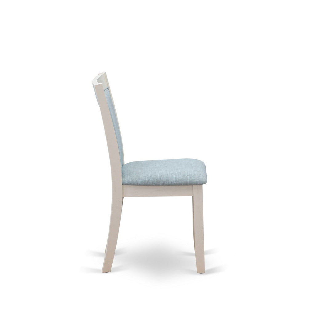 East West Furniture X076MZ015-6 6 Piece Dining Table Set Contains a Rectangle Dining Room Table with X-Legs and 4 Baby Blue Linen Fabric Parson Chairs with a Bench