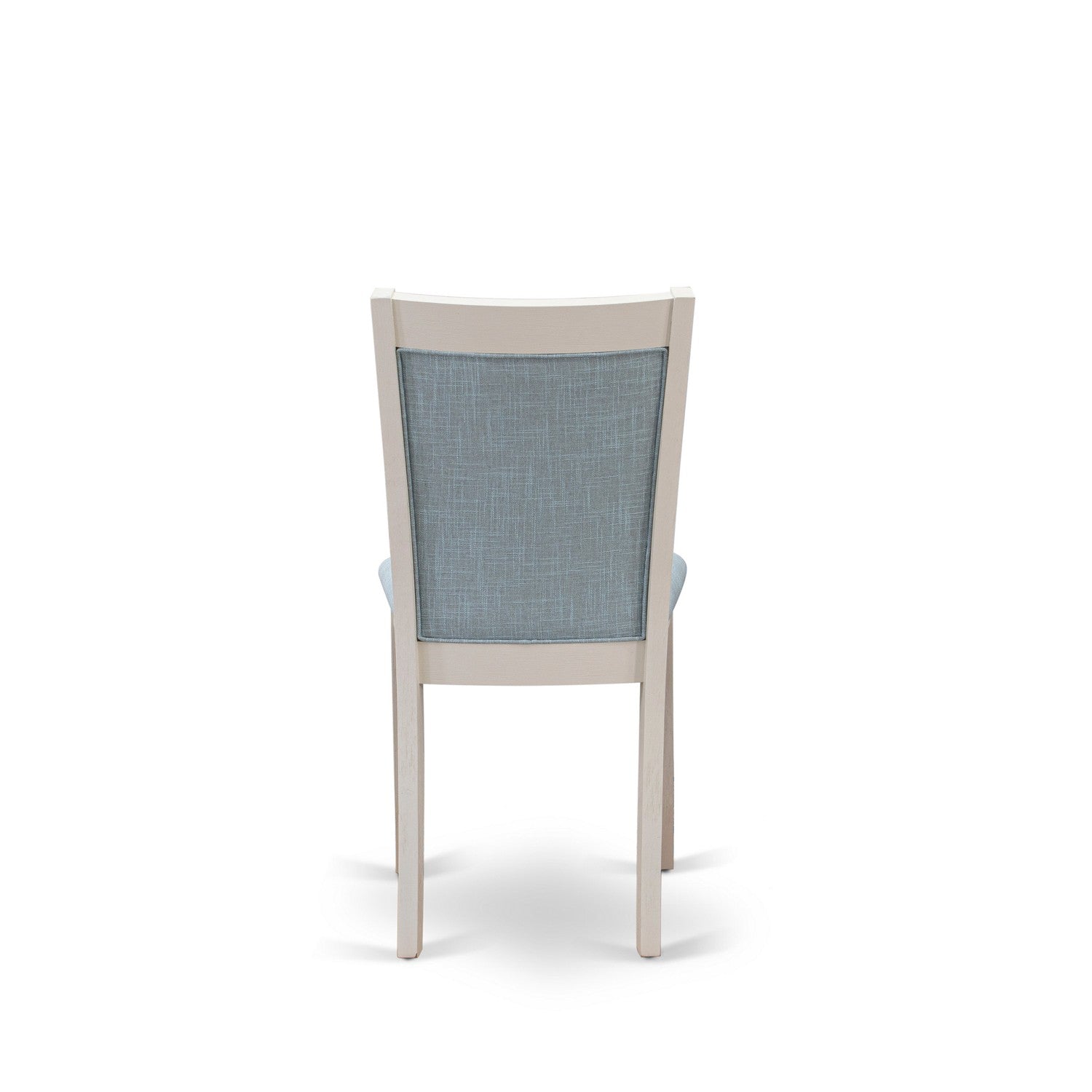 East West Furniture X097MZ015-7 7-Pc Table Set Consists of a Mid Century Table and 6 Baby Blue Linen Fabric Upholstered Chairs with Stylish Back - Wire Brushed linen white Finish