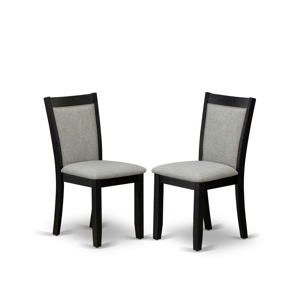 East West Furniture HBMZ5-AB6-06 5 Piece Dining Room Furniture Set Includes a Round Dining Table with Pedestal and 4 Shitake Linen Fabric Parsons Chairs, 42x42 Inch, Wirebrushed Black