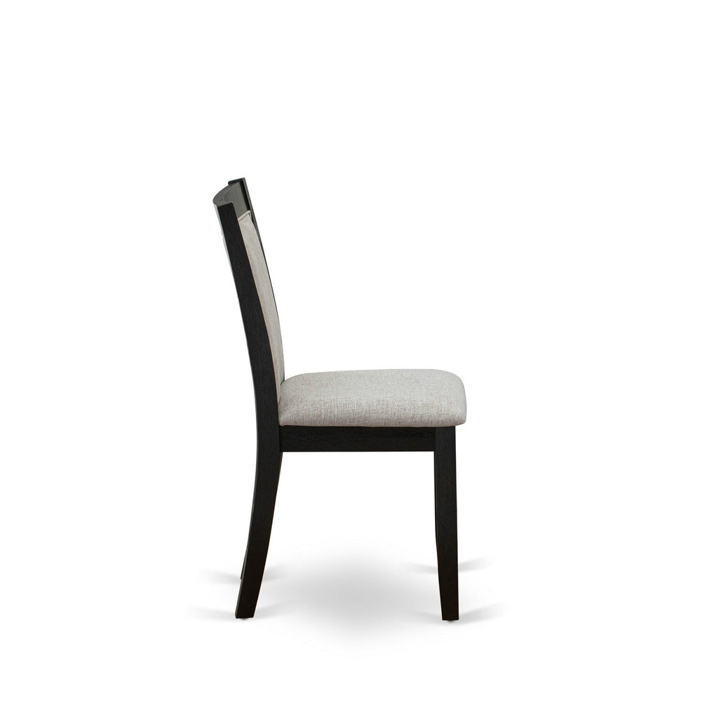 East West Furniture DMMZ3-AB6-06 3 Piece Modern Dining Table Set Contains a Round Wooden Table with Dropleaf and 2 Shitake Linen Fabric Parsons Dining Chairs