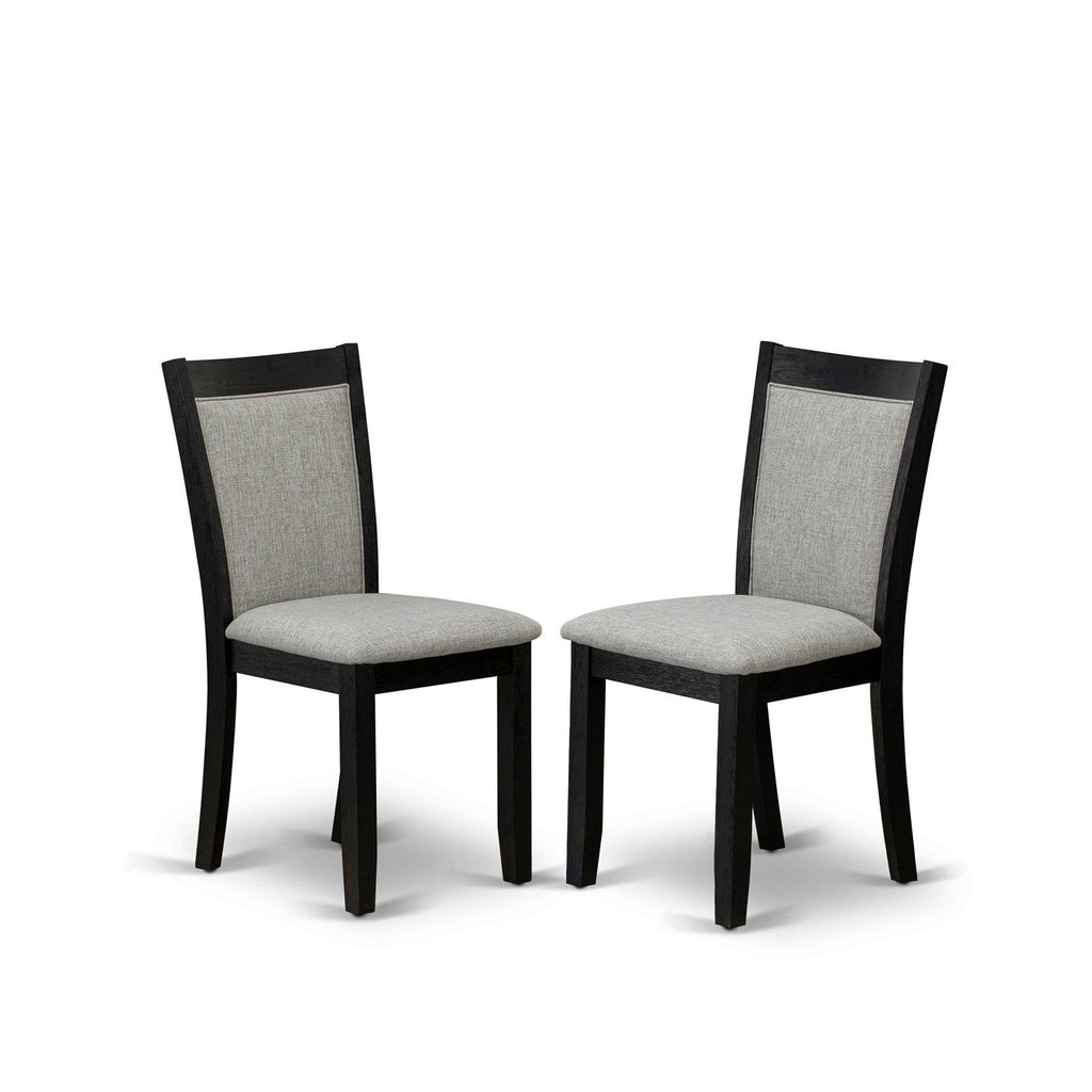 East West Furniture ANMZ3-AB6-06 3 Piece Kitchen Table & Chairs Set Contains a Round Dining Room Table with Pedestal and 2 Shitake Linen Fabric Upholstered Chairs, 36x36 Inch, Wirebrushed Black