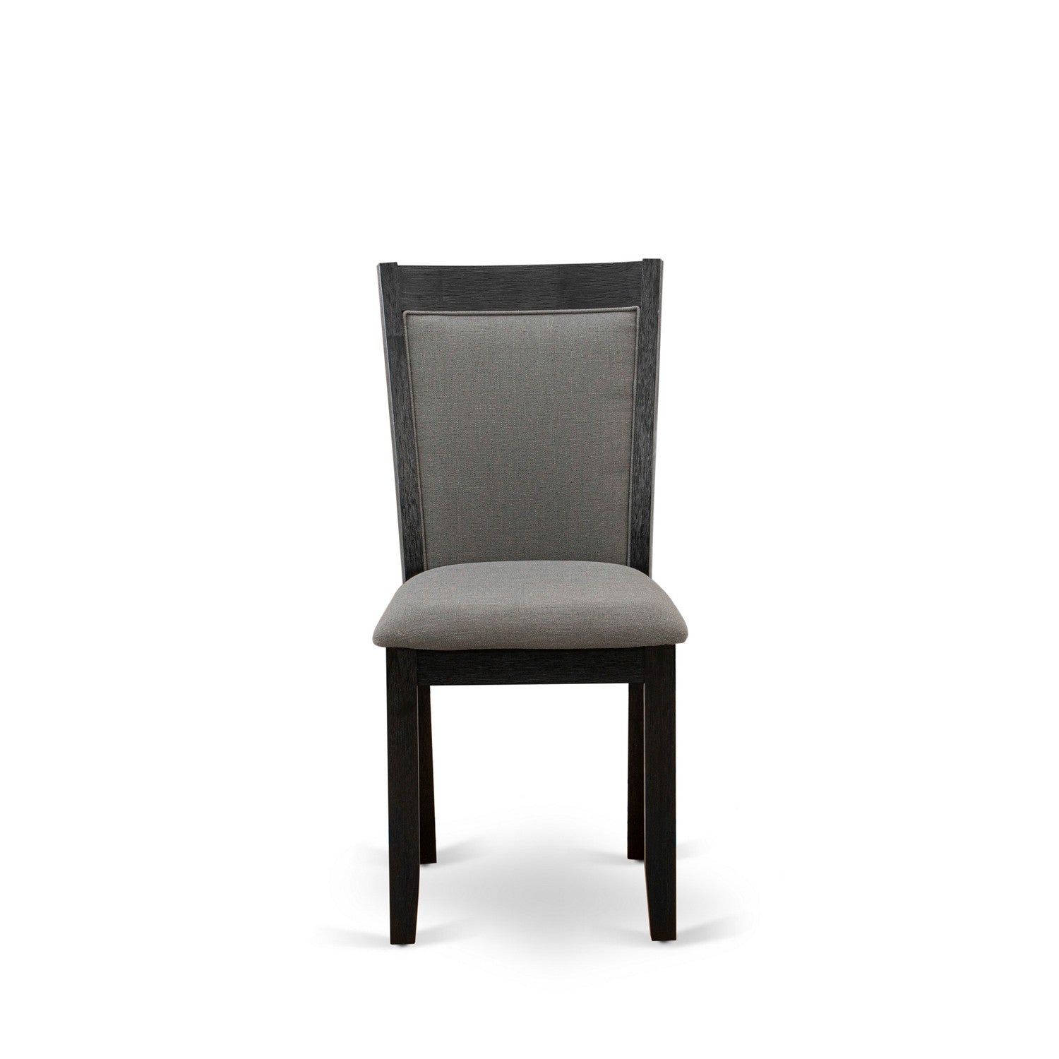 East West Furniture X697MZ650-5 5 Piece Dining Room Table Set - Cement Top Wood Dining Table with Trestle Base and 4 Dark Gotham Grey Linen Fabric Kitchen Chairs - Wire Brushed Black Finish