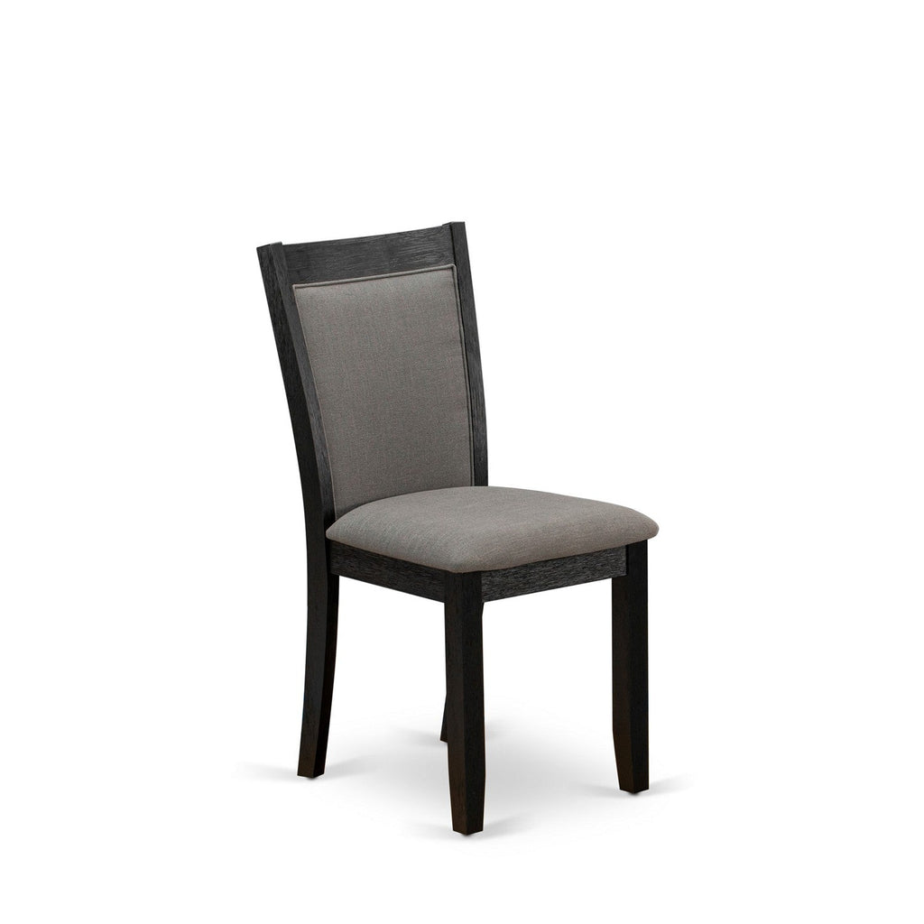 East West Furniture DMMZ3-AB6-50 3 Piece Modern Dining Table Set Contains a Round Wooden Table with Dropleaf and 2 Dark Gotham Grey Linen Fabric Upholstered Chairs