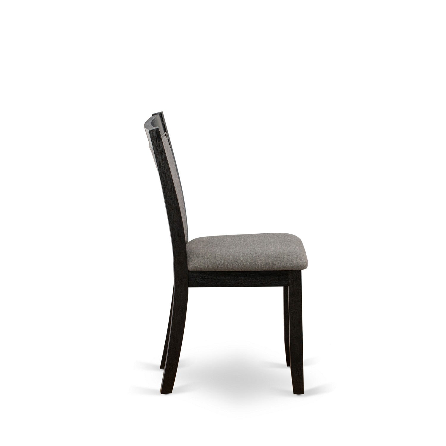 East West Furniture X676MZ650-5 5 Piece Dining Set - A Distressed Jacobean Top Dinner Table with Trestle Base and 4 Dark Gotham Grey Linen Fabric Wood Dining Chairs - Wire Brushed Black Finish