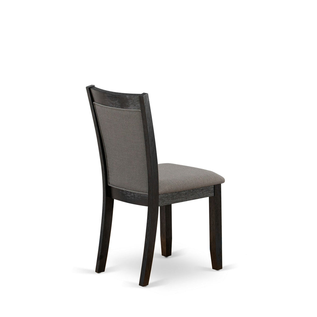 East West Furniture DMMZ3-AB6-50 3 Piece Modern Dining Table Set Contains a Round Wooden Table with Dropleaf and 2 Dark Gotham Grey Linen Fabric Upholstered Chairs