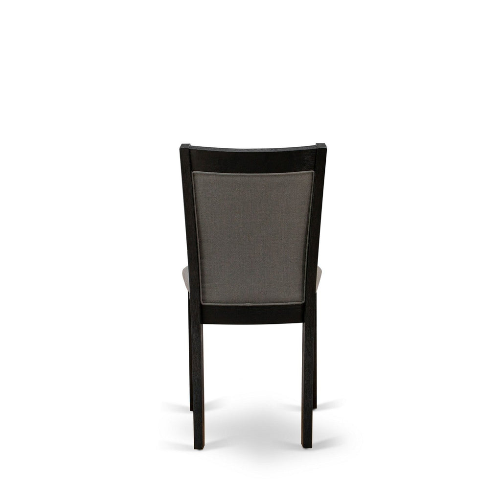 East West Furniture DMMZ3-AB6-50 3 Piece Modern Dining Table Set Contains a Round Wooden Table with Dropleaf and 2 Dark Gotham Grey Linen Fabric Upholstered Chairs
